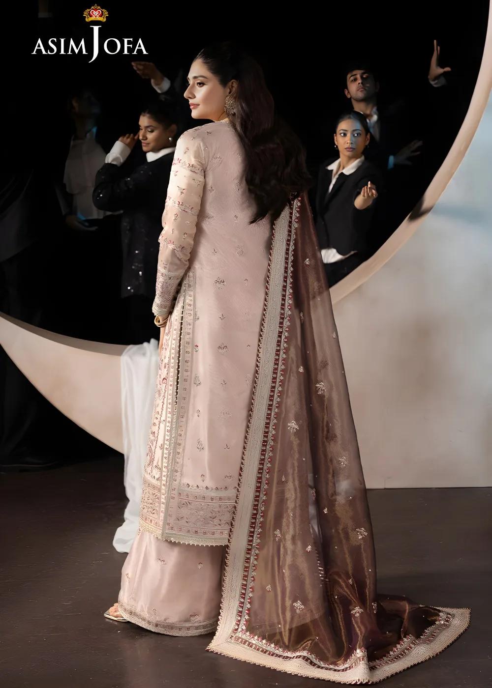 Asim Jofa 3-Piece Unstitched Luxury Embroidered Zari Tissue with Luxury Embroidered Zari Check Net Dupatta AJLFF-10