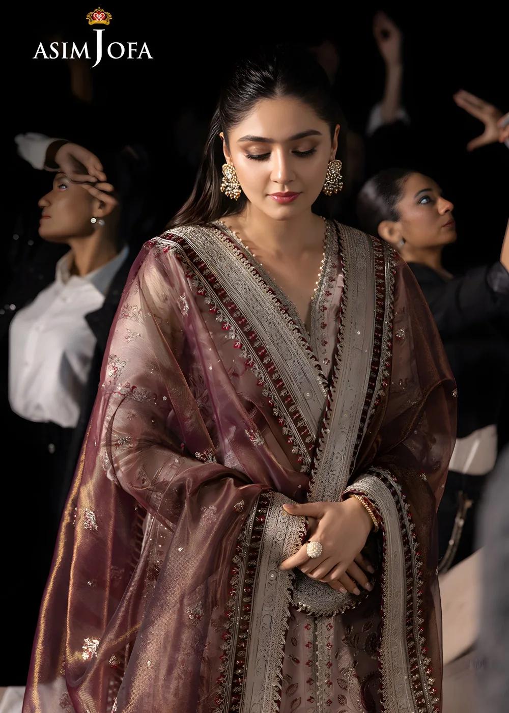 Asim Jofa 3-Piece Unstitched Luxury Embroidered Zari Tissue with Luxury Embroidered Zari Check Net Dupatta AJLFF-10