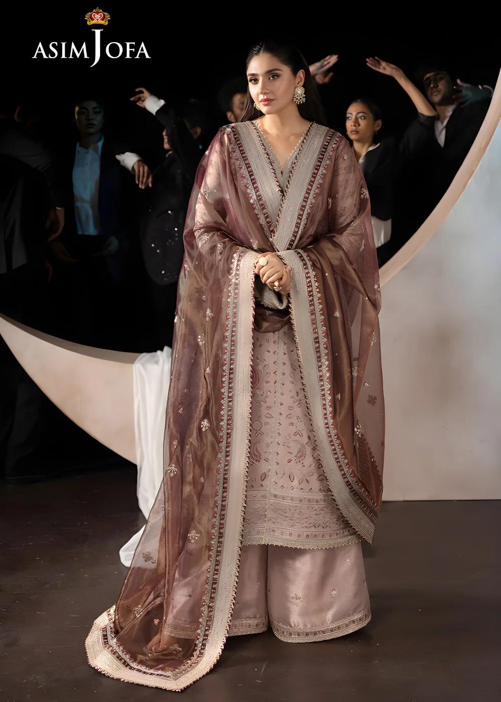 Asim Jofa 3-Piece Unstitched Luxury Embroidered Zari Tissue with Luxury Embroidered Zari Check Net Dupatta AJLFF-10