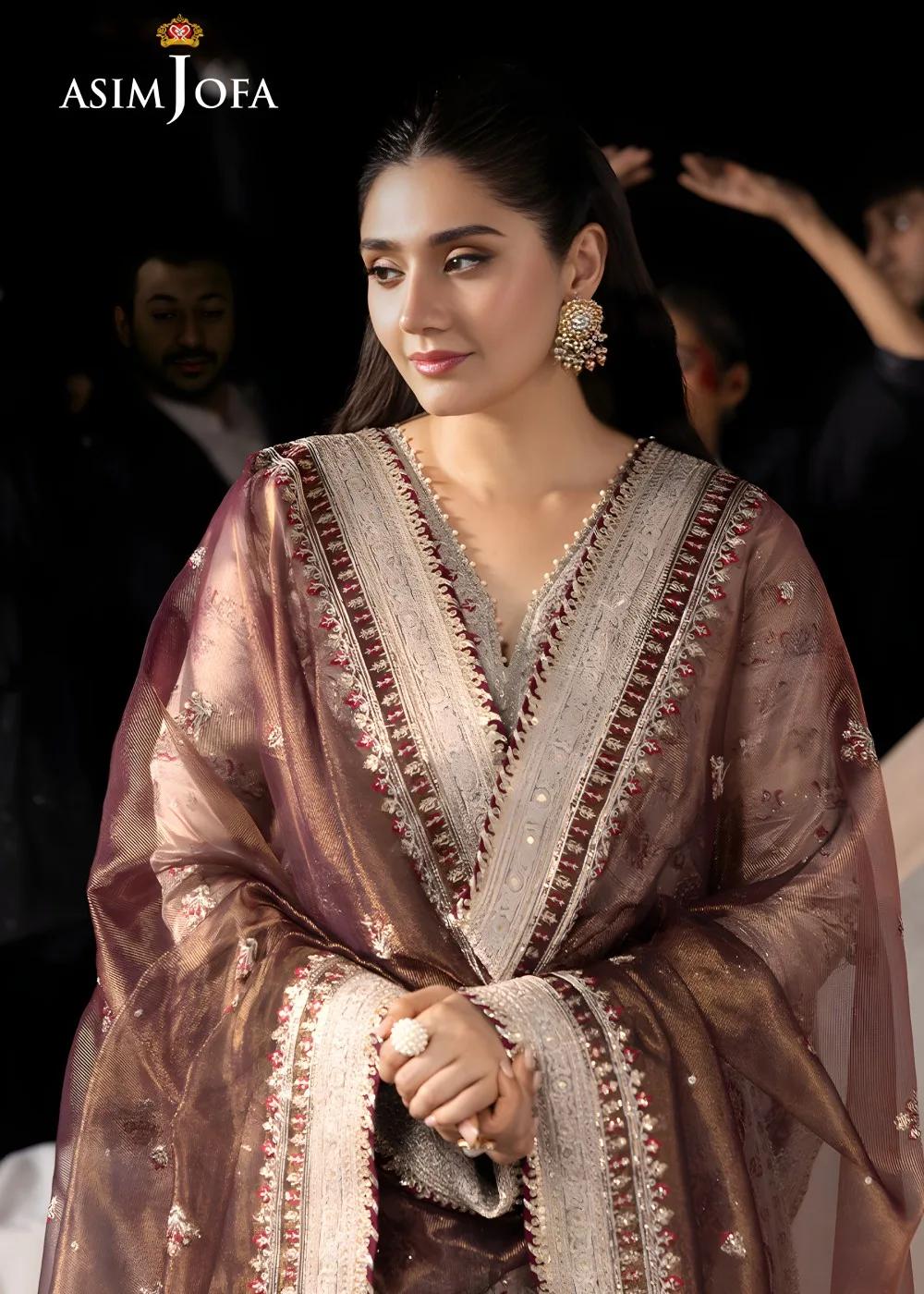 Asim Jofa 3-Piece Unstitched Luxury Embroidered Zari Tissue with Luxury Embroidered Zari Check Net Dupatta AJLFF-10