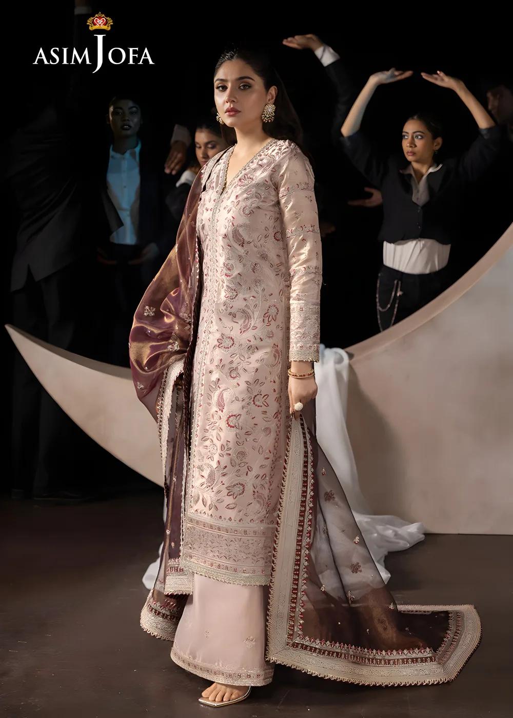 Asim Jofa 3-Piece Unstitched Luxury Embroidered Zari Tissue with Luxury Embroidered Zari Check Net Dupatta AJLFF-10