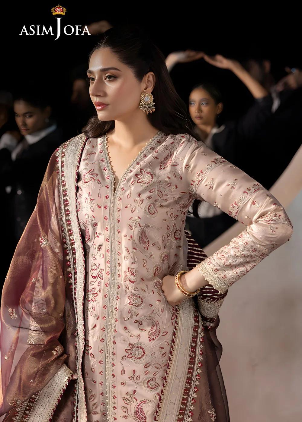 Asim Jofa 3-Piece Unstitched Luxury Embroidered Zari Tissue with Luxury Embroidered Zari Check Net Dupatta AJLFF-10