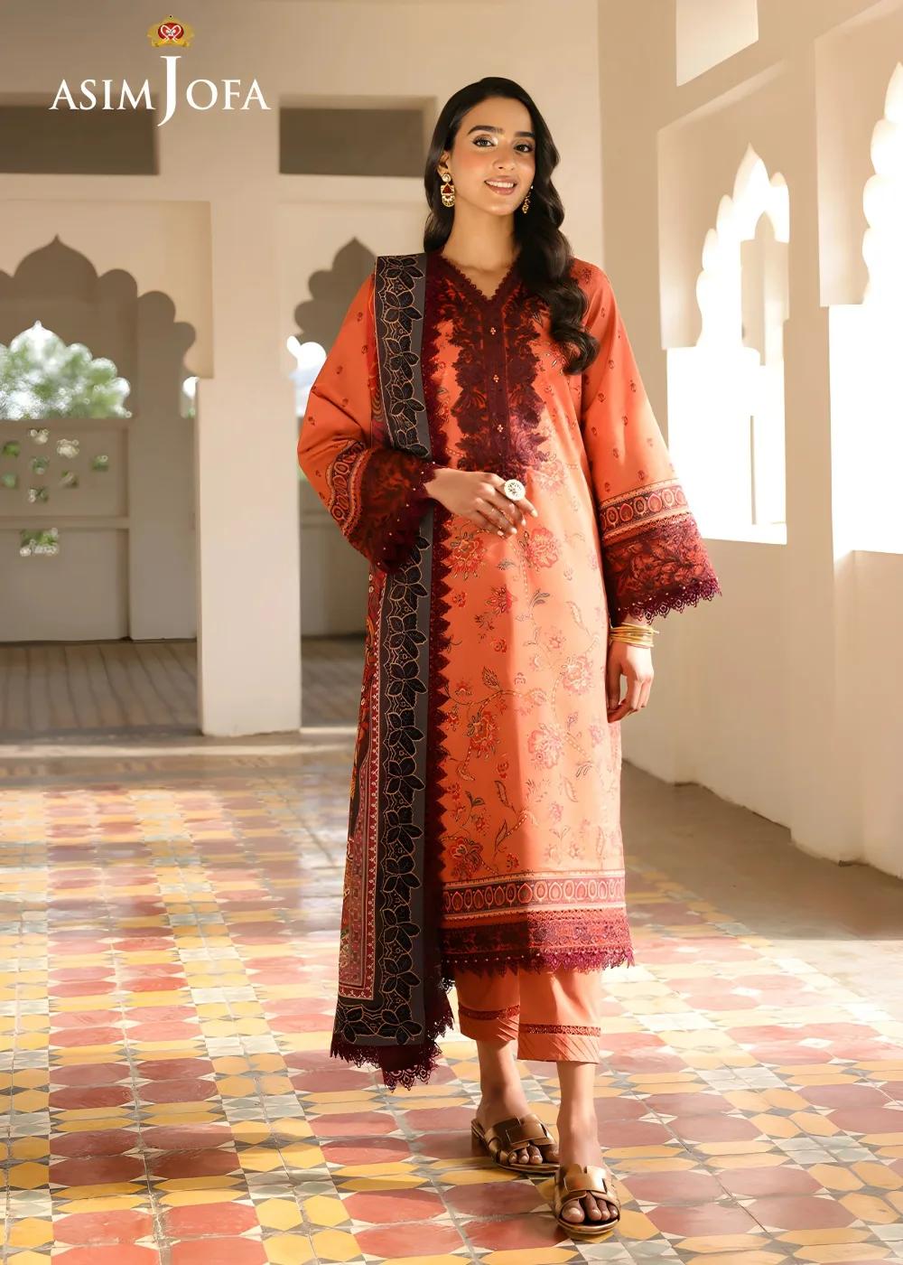 Asim Jofa 3-Piece Unstitched Luxury Printed Embroidered Lawn Shirt with Digital Printed Silk Dupatta AJUBF-43