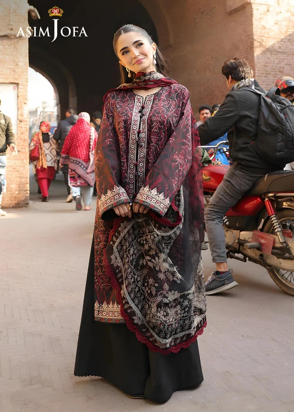 Asim Jofa 3-Piece Unstitched Luxury Printed Embroidered Lawn Shirt with Digital Printed Chiffon Dupatta AJUBF-50