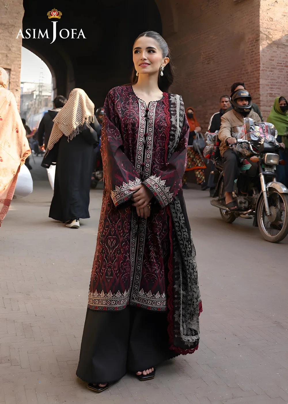 Asim Jofa 3-Piece Unstitched Luxury Printed Embroidered Lawn Shirt with Digital Printed Chiffon Dupatta AJUBF-50