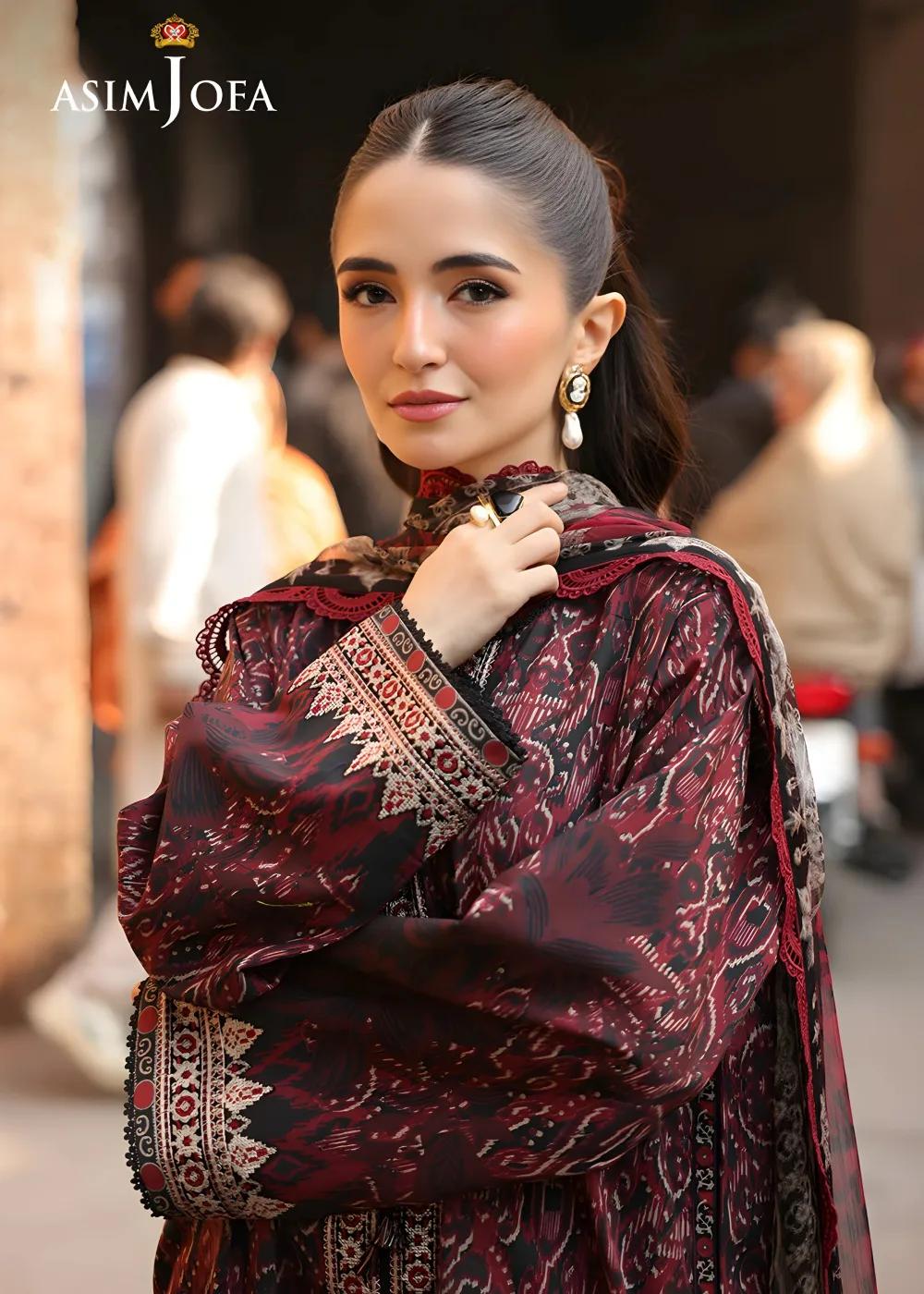 Asim Jofa 3-Piece Unstitched Luxury Printed Embroidered Lawn Shirt with Digital Printed Chiffon Dupatta AJUBF-50