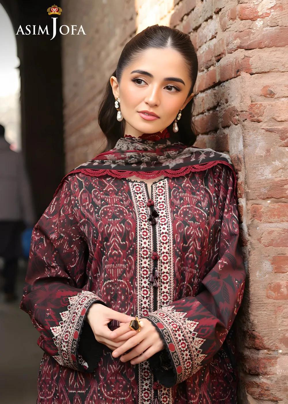 Asim Jofa 3-Piece Unstitched Luxury Printed Embroidered Lawn Shirt with Digital Printed Chiffon Dupatta AJUBF-50