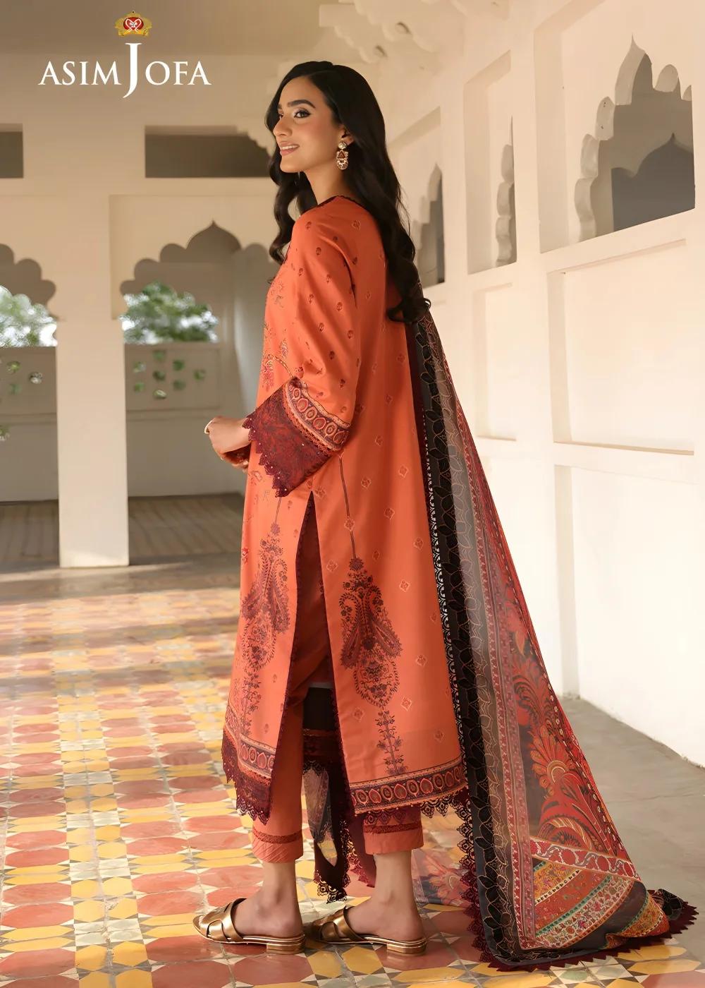 Asim Jofa 3-Piece Unstitched Luxury Printed Embroidered Lawn Shirt with Digital Printed Silk Dupatta AJUBF-43