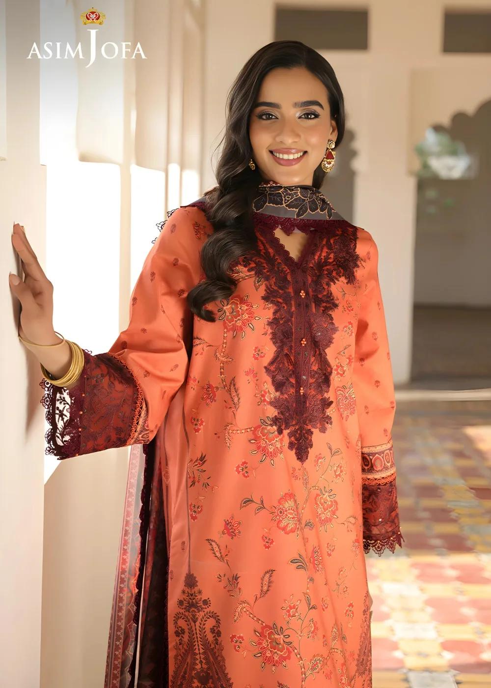 Asim Jofa 3-Piece Unstitched Luxury Printed Embroidered Lawn Shirt with Digital Printed Silk Dupatta AJUBF-43