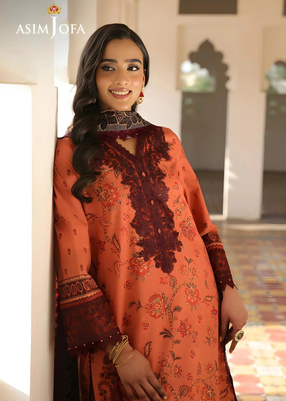 Asim Jofa 3-Piece Unstitched Luxury Printed Embroidered Lawn Shirt with Digital Printed Silk Dupatta AJUBF-43