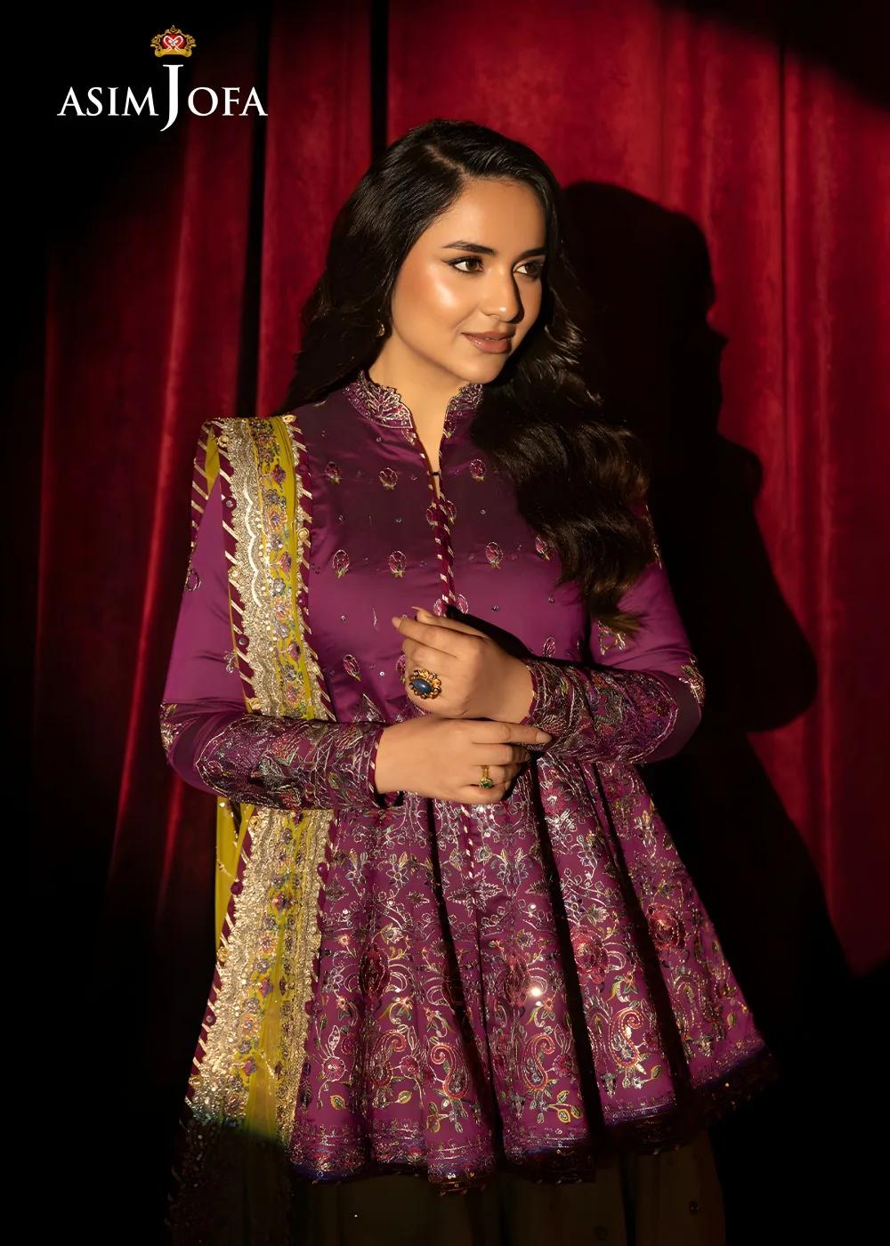 Asim Jofa Luxury Embroidered Two Tone Cotton Silk Shirt with Embroidered Raw Silk Lehenga and Embroidered Net Dupatta - AJLFF-17