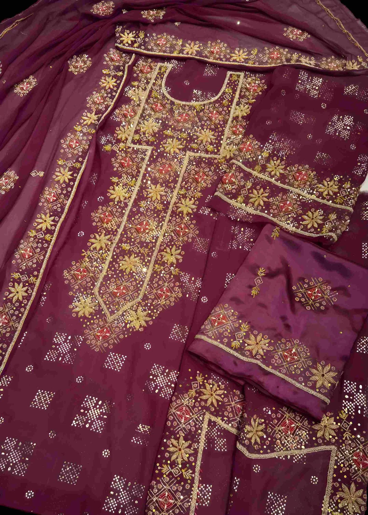 Askani Group 3-Piece Unstitched Premium Luxury Hand Banarsi Embroidered Chiffon Suit