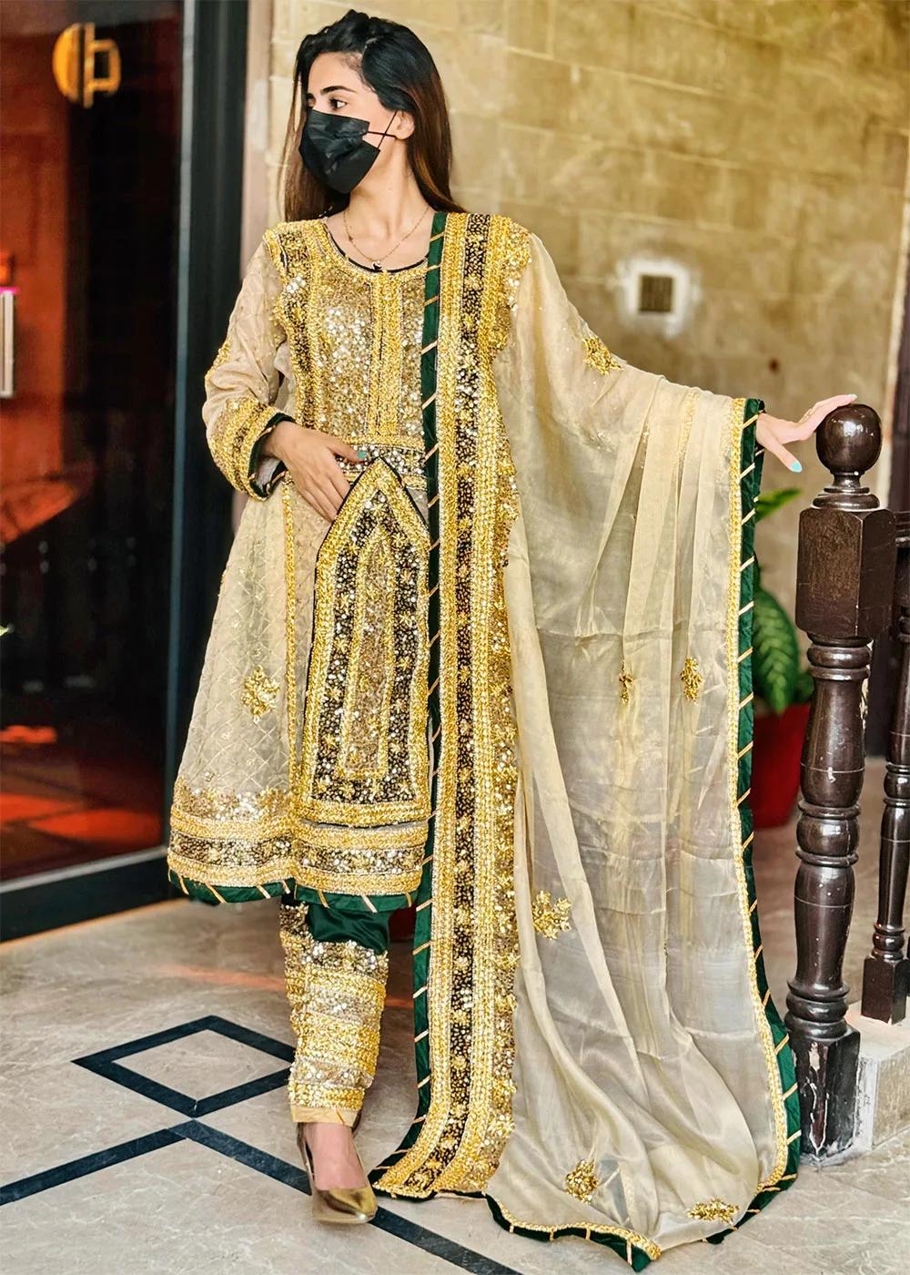 Askani Group Balochi Bridal Dress 3-Piece Unstitched Premium Luxury Hand Embroidered Chiffon Suit