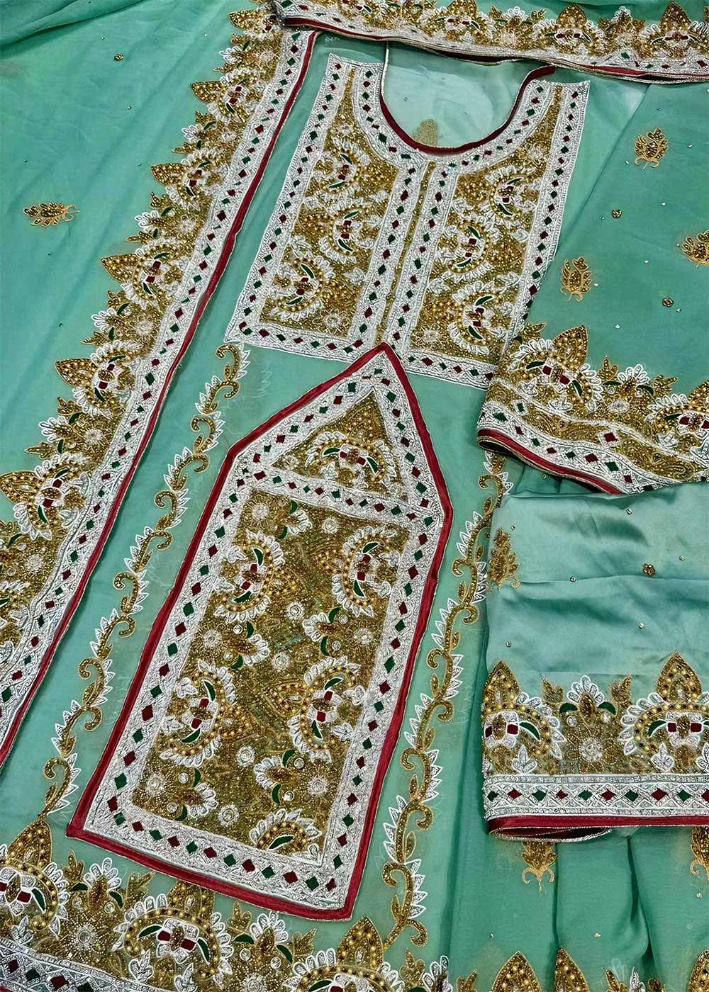 Askani Group Balochi Bridal Dress 3-Piece Unstitched Premium Luxury Hand Embroidered Chiffon Suit