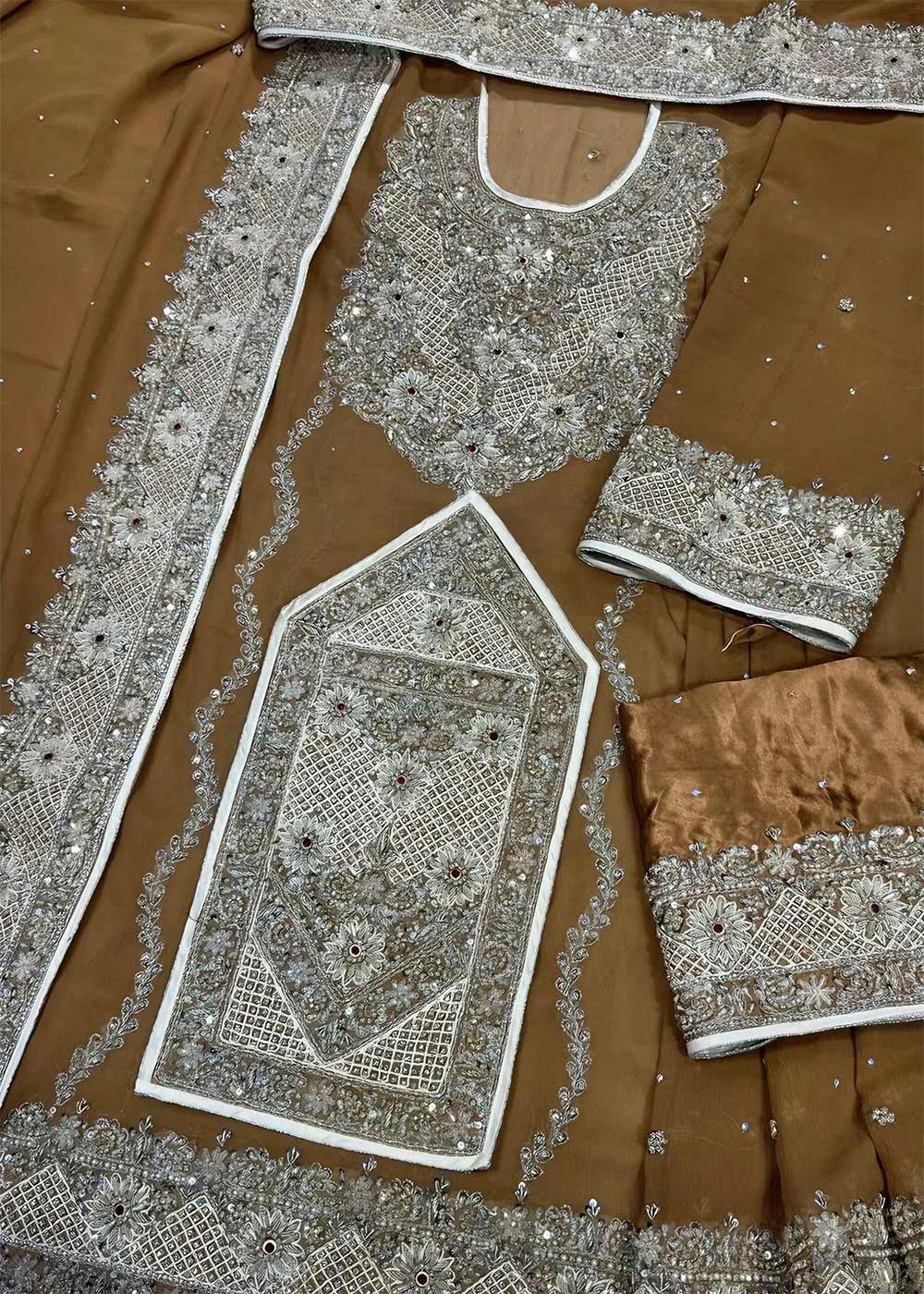 Askani Group Balochi Bridal Dress 3-Piece Unstitched Premium Luxury Hand Embroidered Chiffon Suit