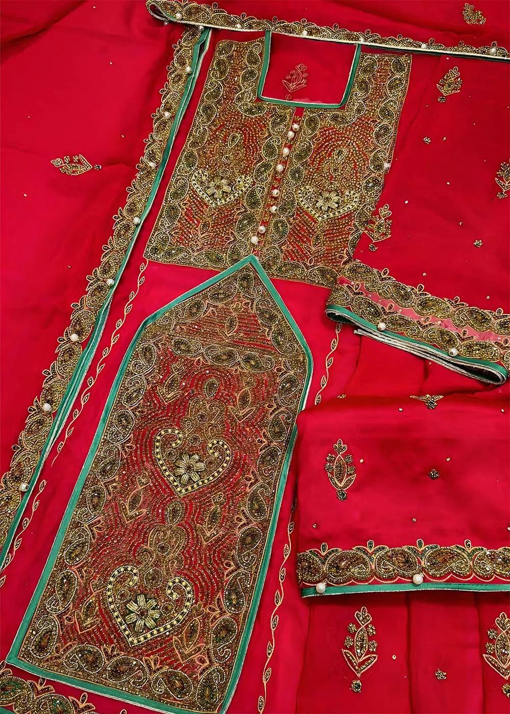 Askani Group Balochi Bridal Dress 3-Piece Unstitched Premium Luxury Hand Embroidered Chiffon Suit