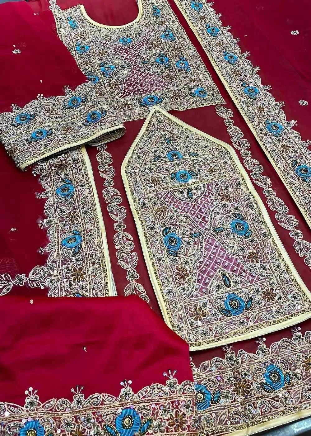 Askani Group Balochi Bridal Dress 3-Piece Unstitched Premium Luxury Hand Embroidered Chiffon Suit
