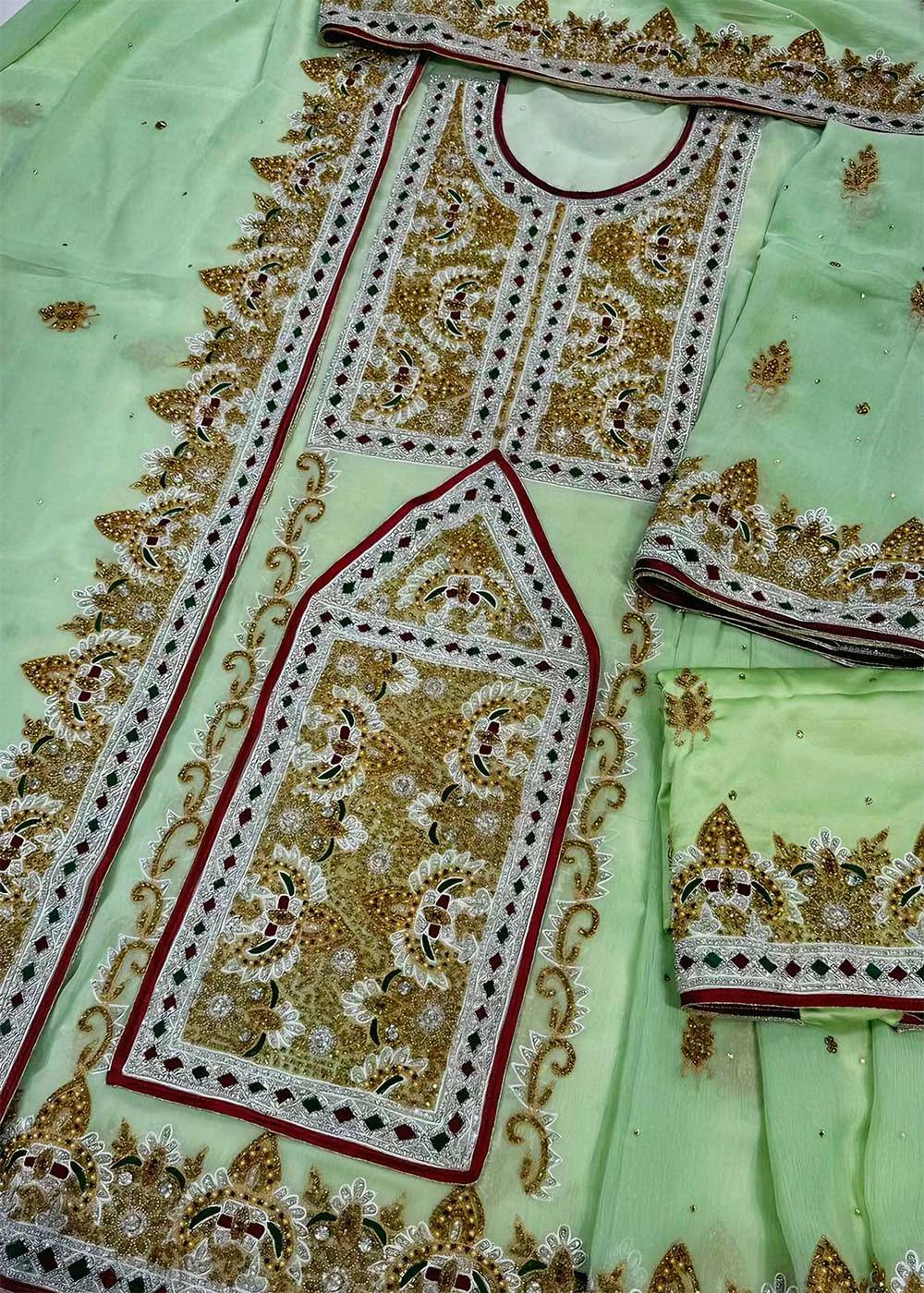 Askani Group Balochi Bridal Dress ear 3-Piece Unstitched Premium Luxury Hand Embroidered Chiffon Suit