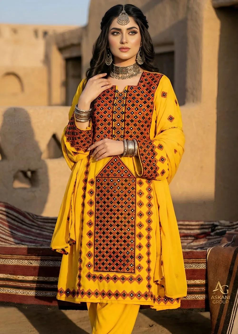 Askani Group Balochi Doch 3-Piece Unstitched Embroidered Manjan Shirt with Embroidered Manjan Dupatta