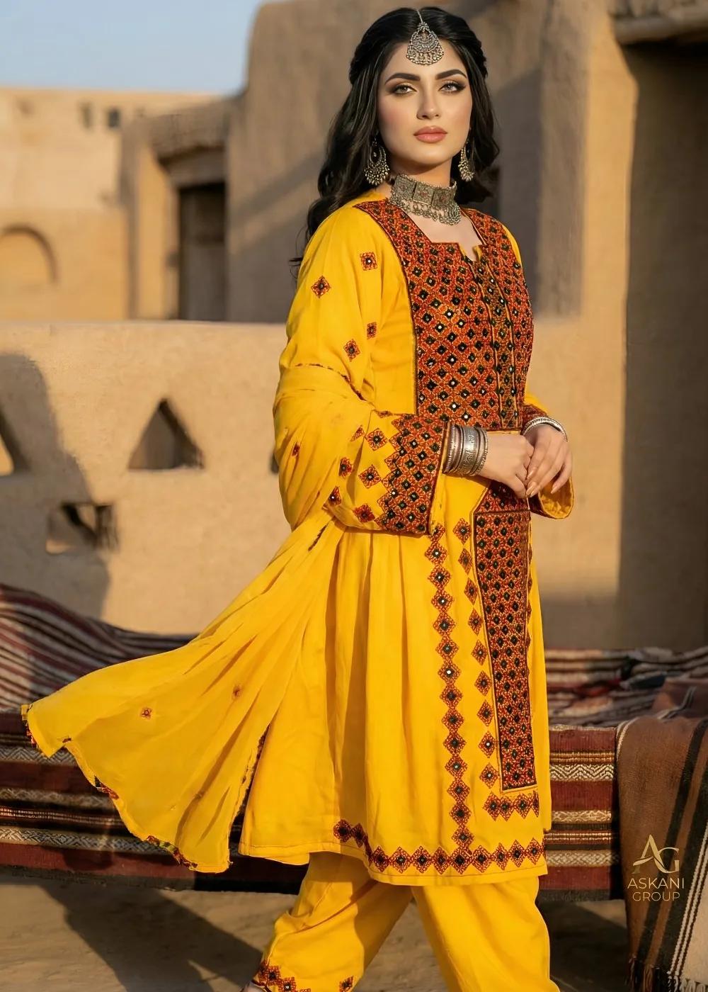 Askani Group Balochi Doch 3-Piece Unstitched Embroidered Manjan Shirt with Embroidered Manjan Dupatta