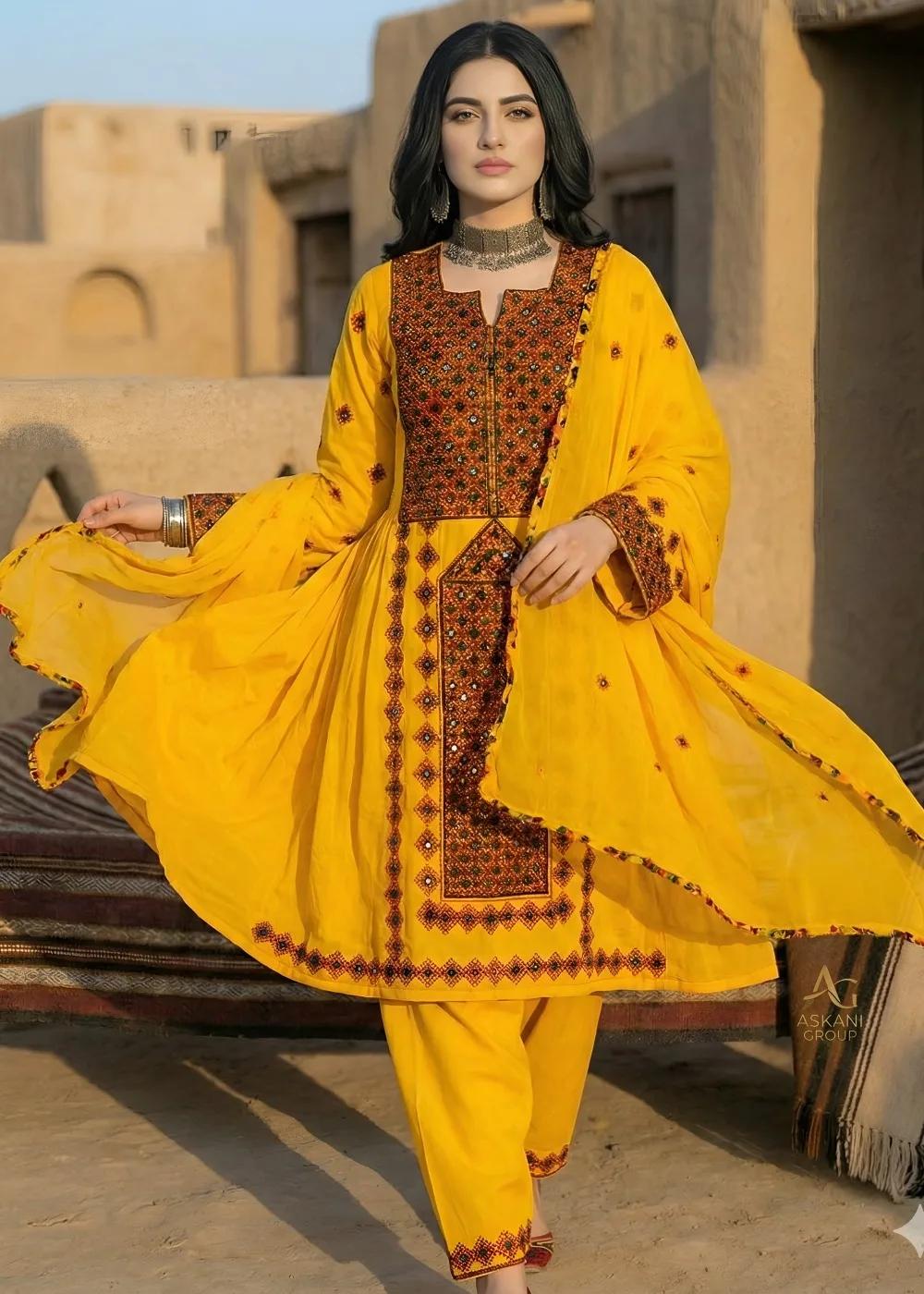 Askani Group Balochi Doch 3-Piece Unstitched Embroidered Manjan Shirt with Embroidered Manjan Dupatta