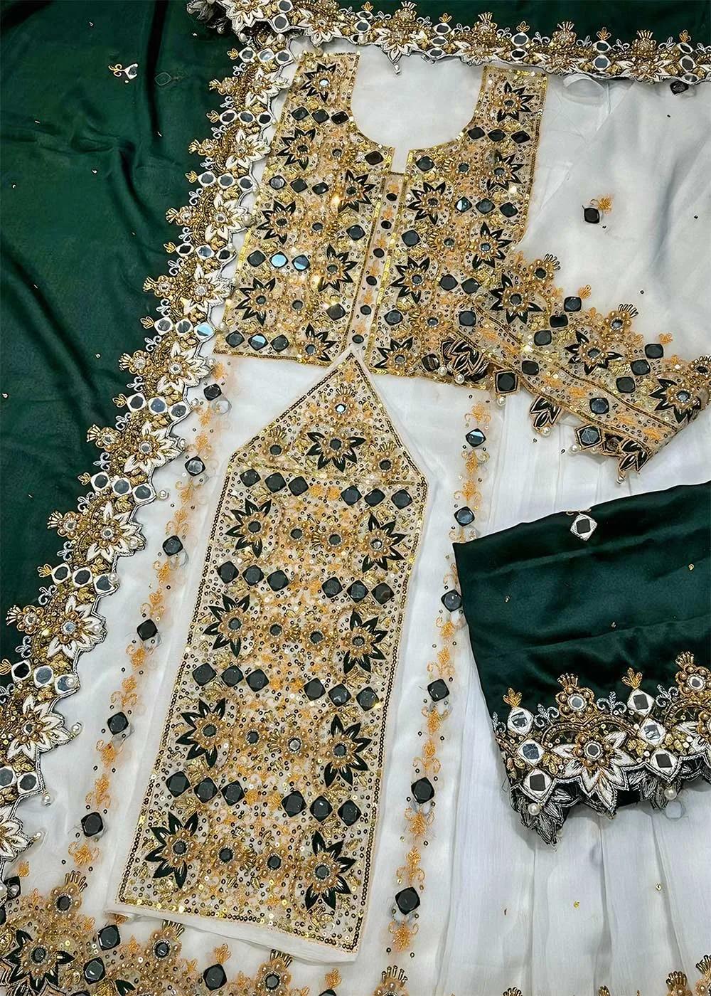 Askani Group Balochi Party Wear Dress 3-Piece Unstitched Premium Embroidered Luxury Chiffon Suit