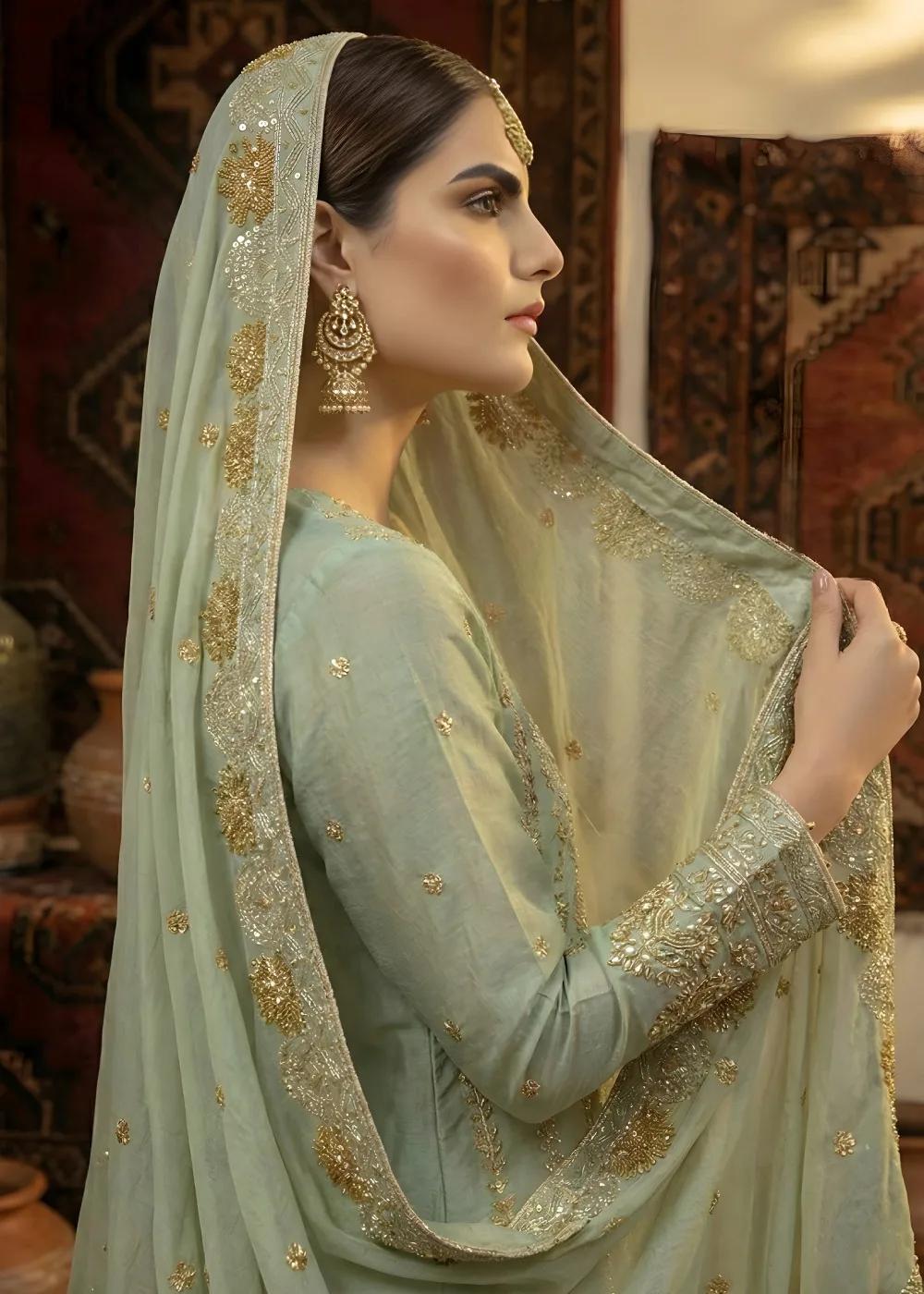 Askani Group Balochi Wedding Dress 3-Piece Unstitched Hand Embroidered Chiffon Suit