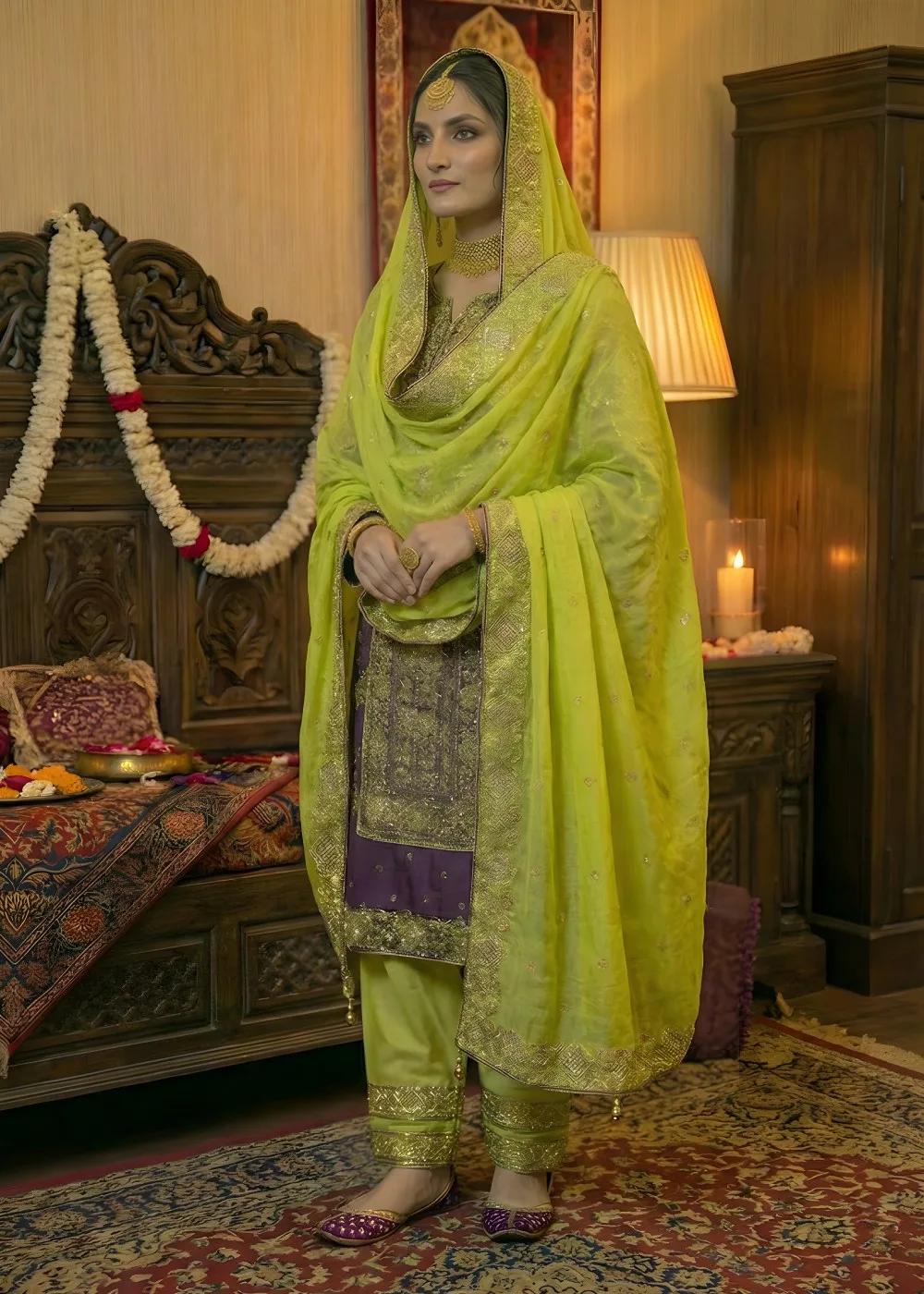 Askani Group Balochi Wedding Dress 3-Piece Unstitched Hand Embroidered Chiffon Shirt with Hand Embroidered Chiffon Dupatta