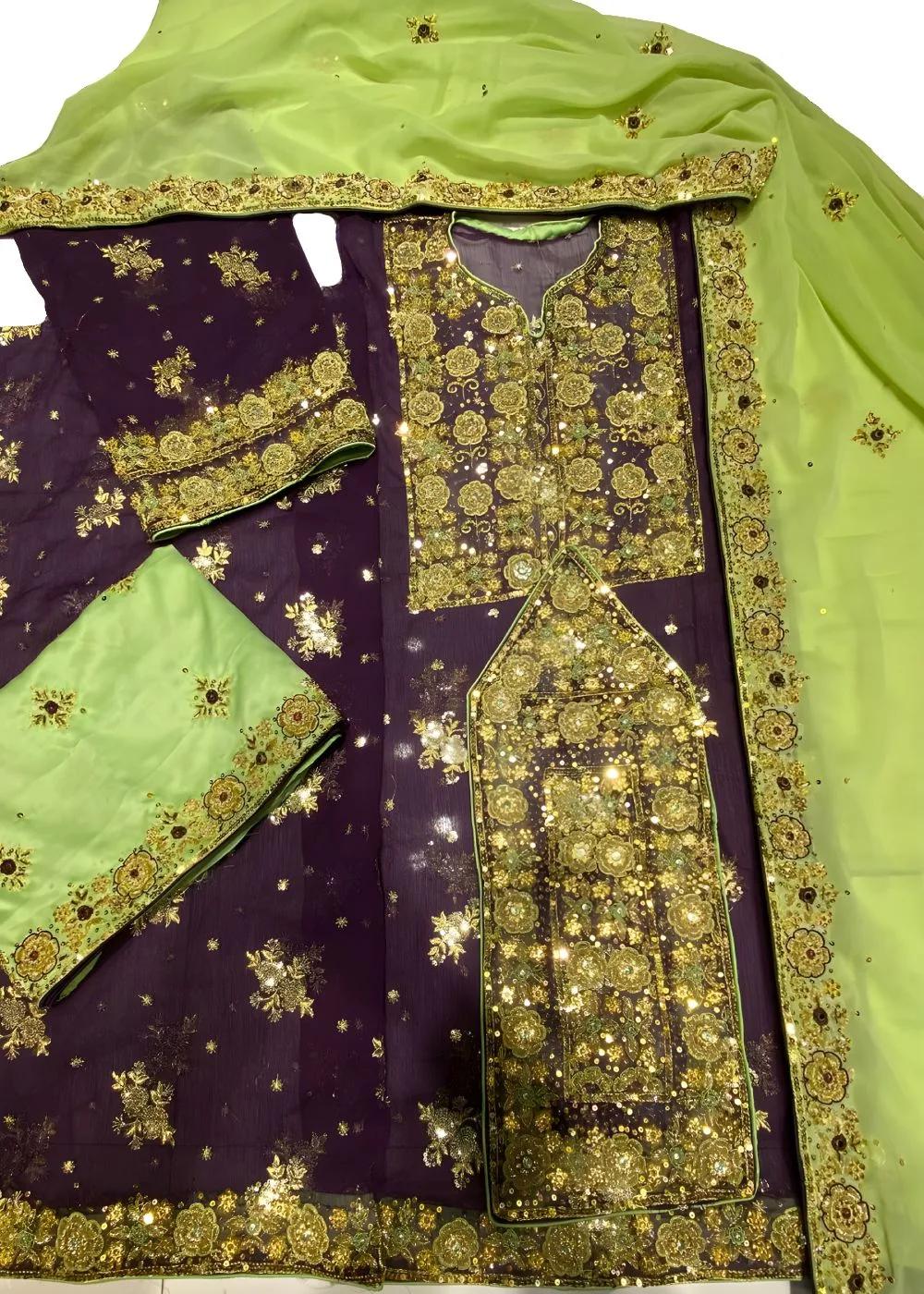 Askani Group Balochi Wedding Dress 3-Piece Unstitched Hand Embroidered Chiffon Shirt with Hand Embroidered Chiffon Dupatta