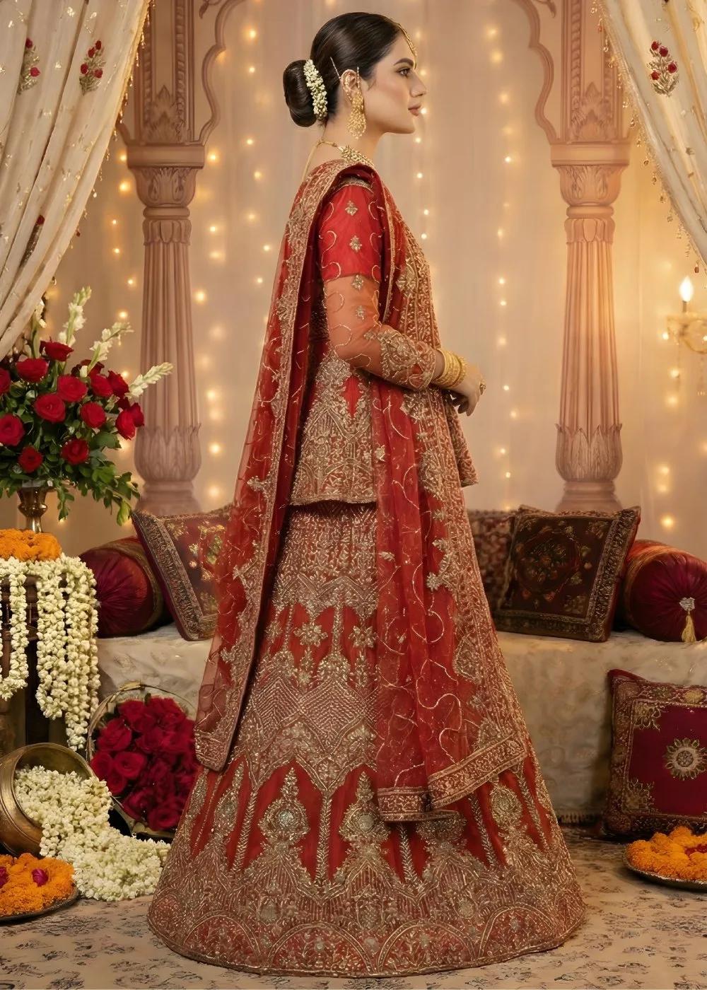 Askani Group Bridal Sharara Suit Heavily Embroidered on Net with Short Shirt with Dupatta – Ready to Wear