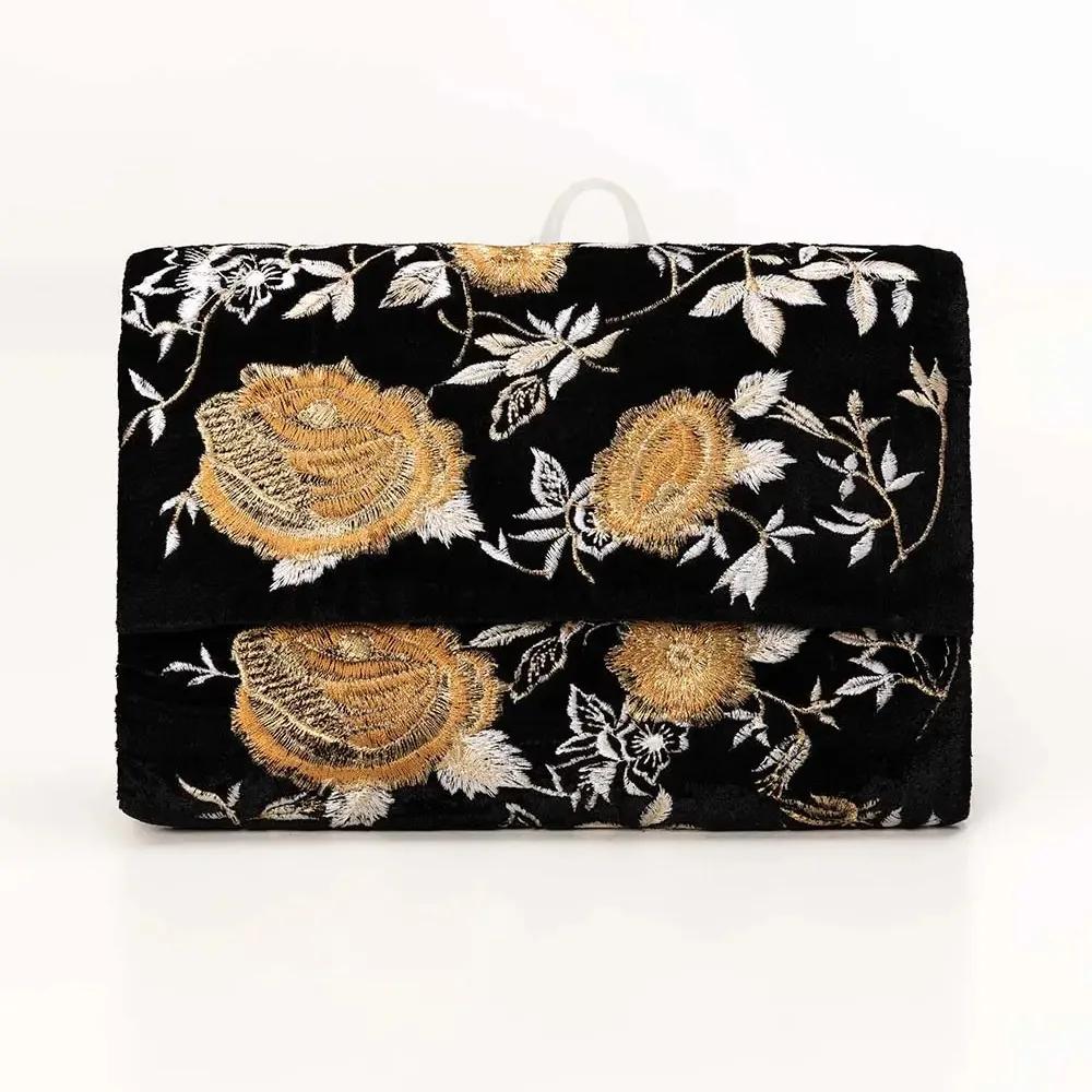 Askani Group Women's Handbag & Shoulder Bag - Black Embroidered Clutch for Women – Elegant Handbag & Shoulder Bag for Evening, Casual & Special Occasions – Durable & Stylish