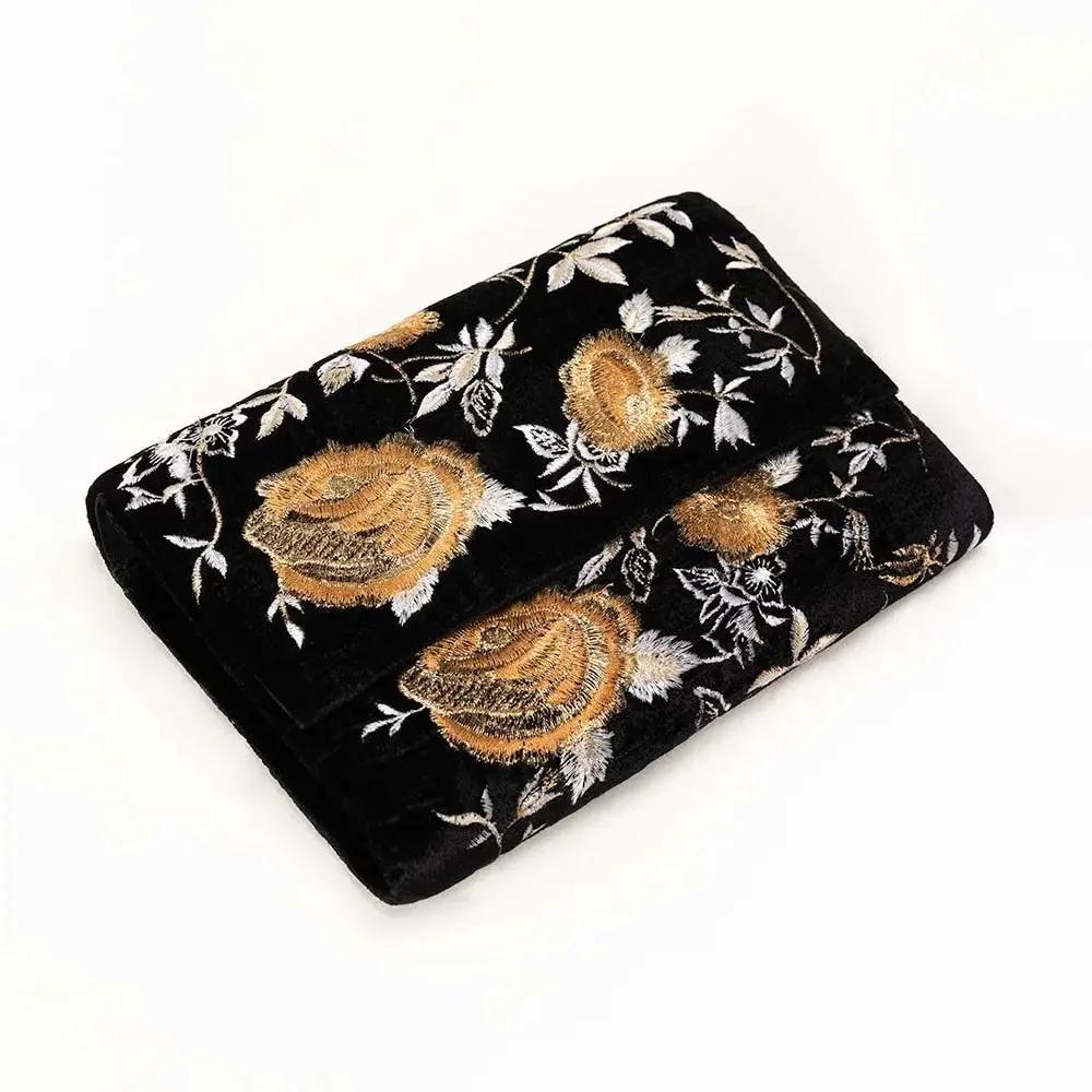 Askani Group Women's Handbag & Shoulder Bag - Black Embroidered Clutch for Women – Elegant Handbag & Shoulder Bag for Evening, Casual & Special Occasions – Durable & Stylish