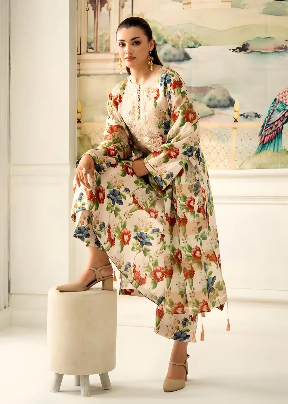 Brenish 3-Piece Unstitched Digital Printed Linen Bana Dora Suit