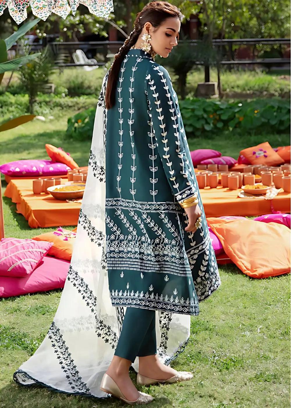 Cross Stitch 3-Piece Unstitched Mehrbano Black Luxury Embroidered Lawn Front & Sleeves with Embroidered Net Dupatta