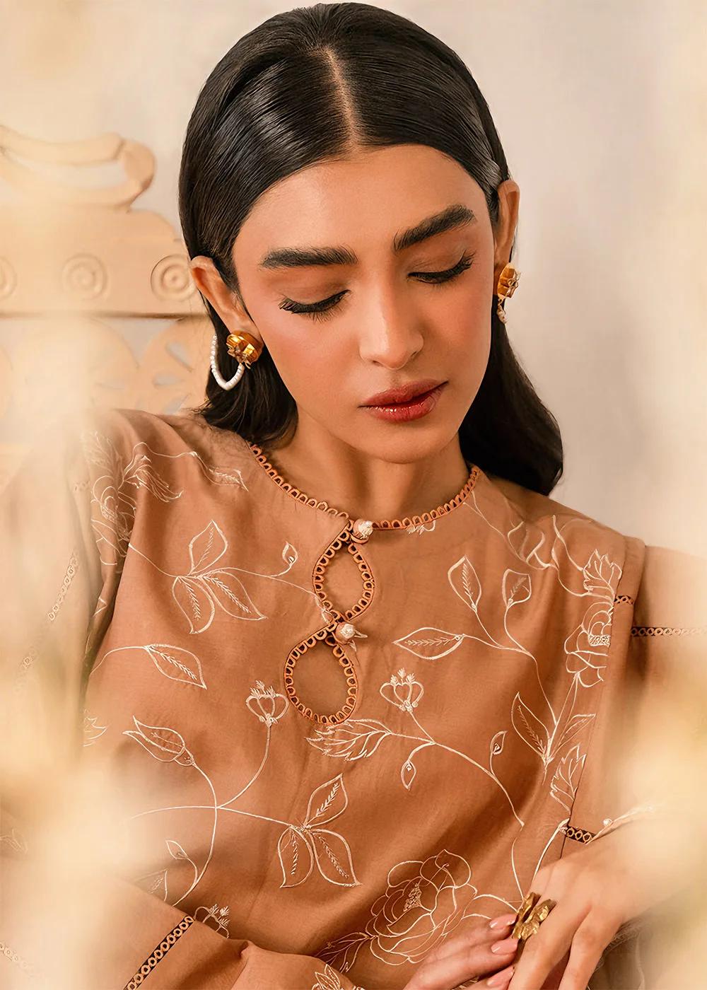 Cross Stitch Rustic Brown 3-Piece Luxury Embroidered Lawn Suit