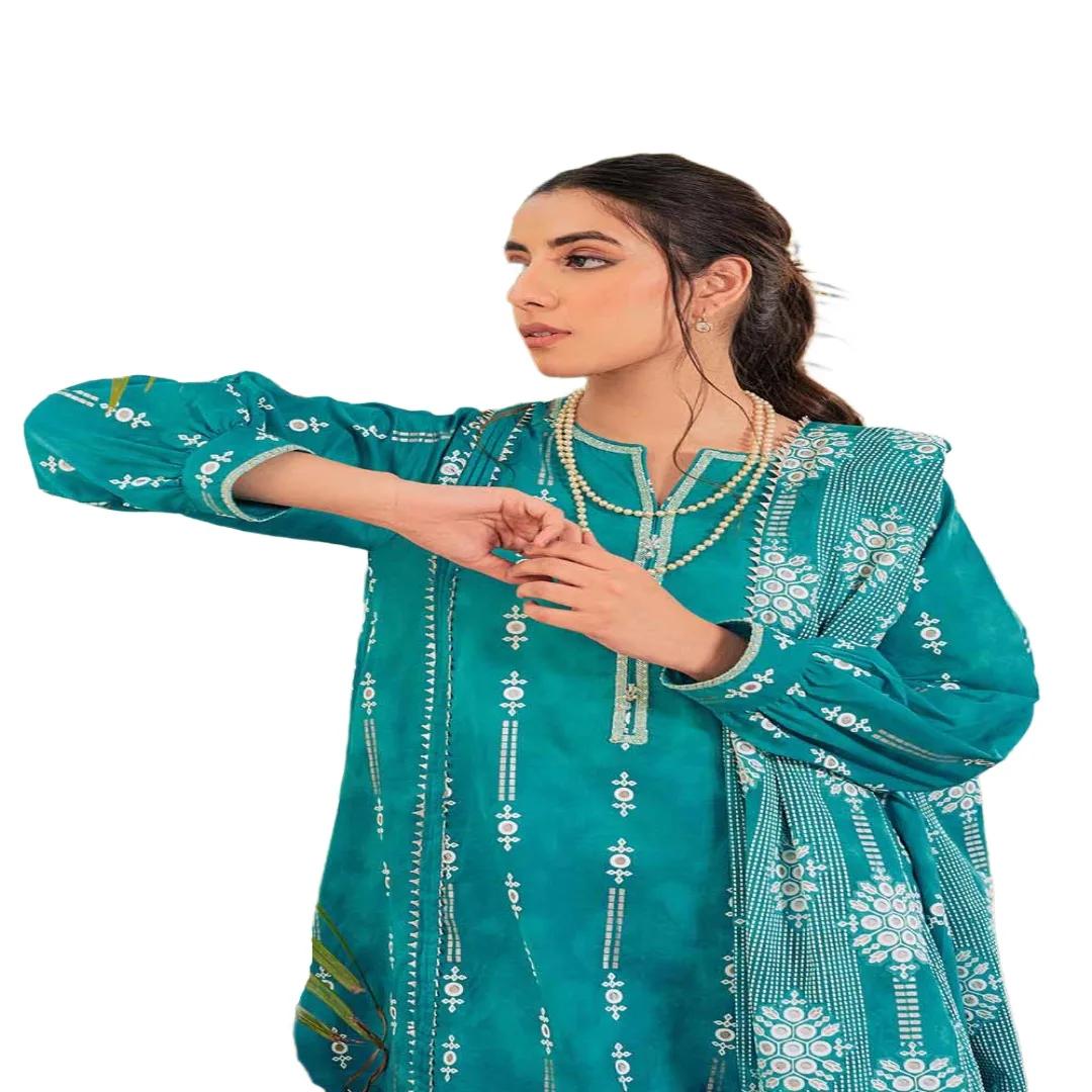 Elevate Your Elegance with Gul Ahmed Print CL-32409: Silver & Foam Lawn Unstitched Suit with Crochet Lace, 2.5m Dupatta