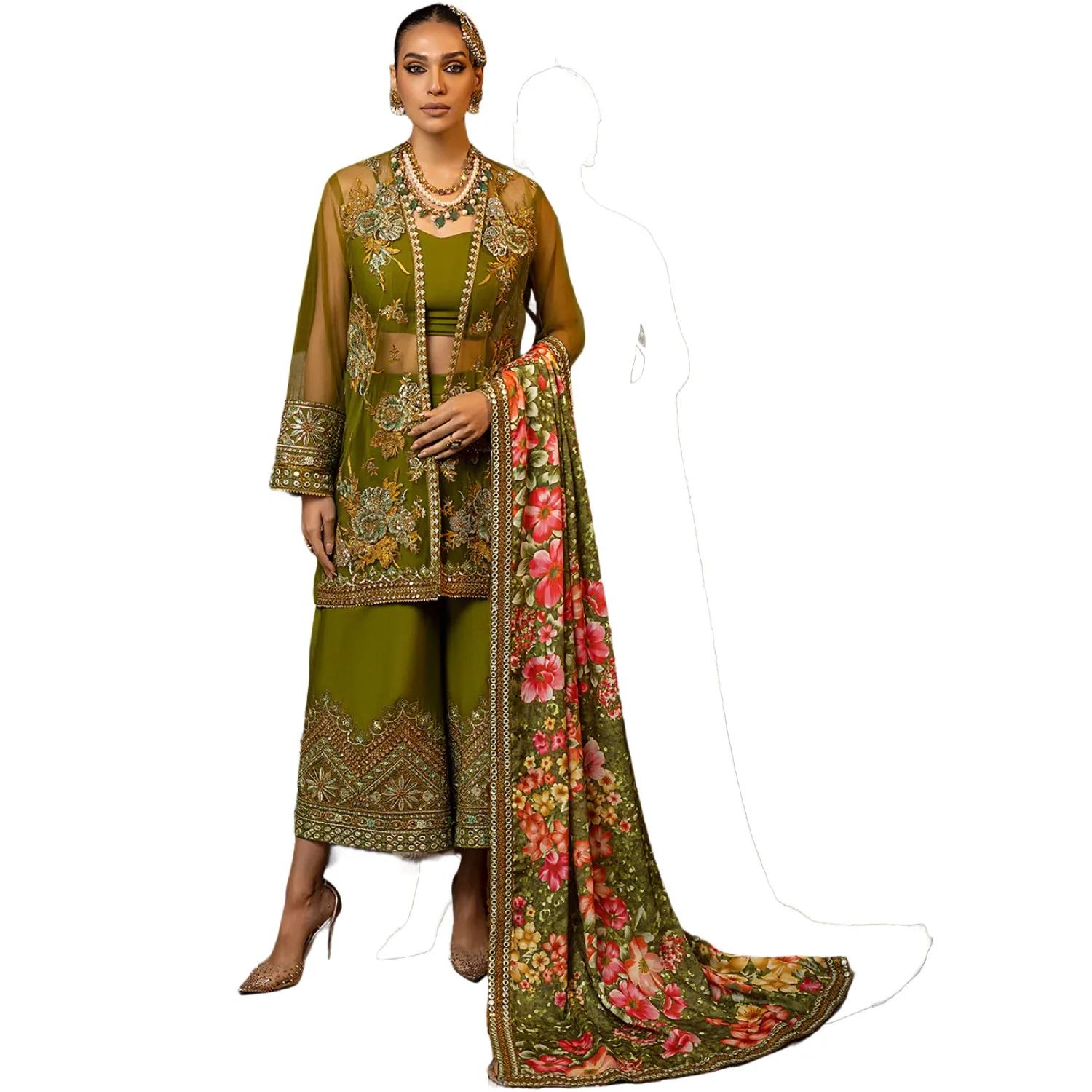 Faiza Faisal Sale: Elegance Redefined in Devi 3-Piece Unstitched Luxury Formals – Embrace Exquisite Emotions with Poly Net & Silk