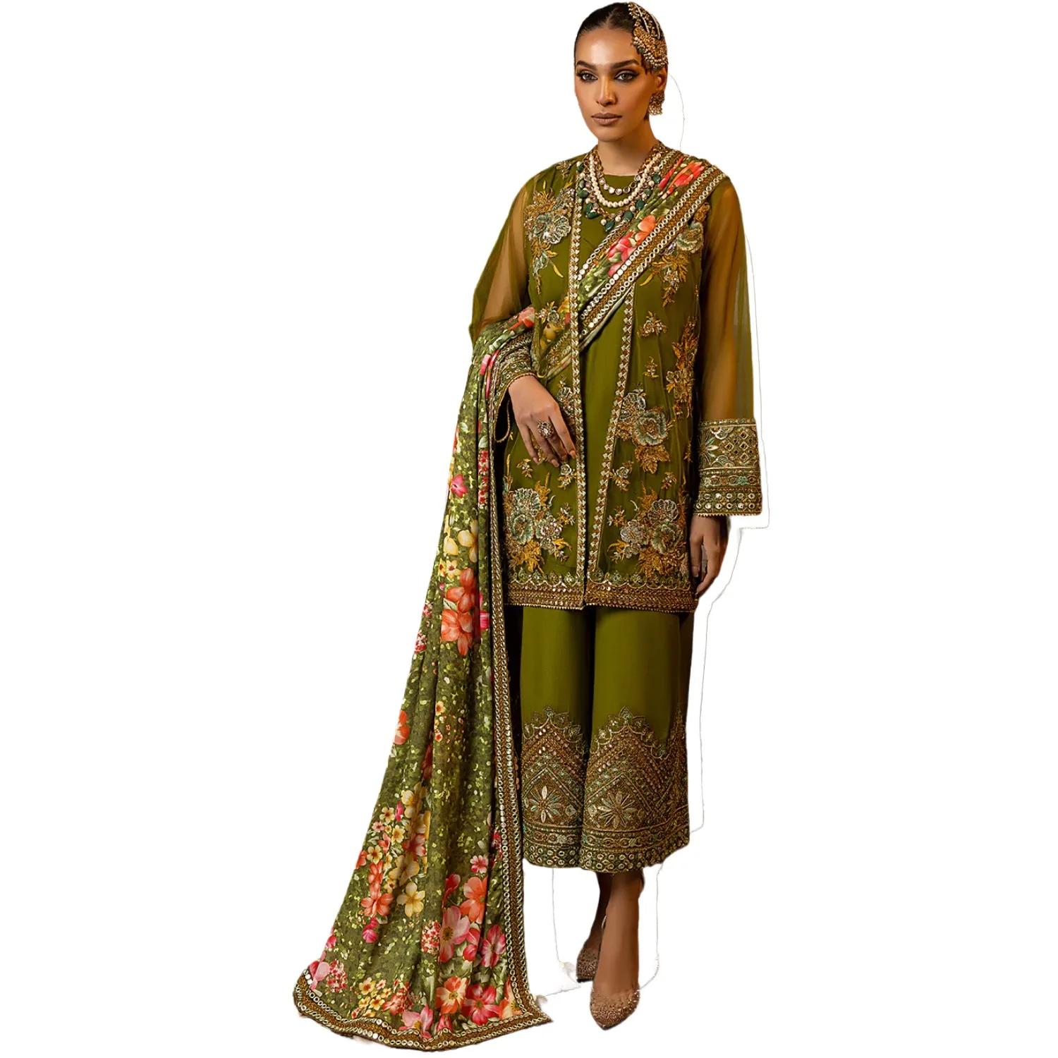 Faiza Faisal Sale: Elegance Redefined in Devi 3-Piece Unstitched Luxury Formals – Embrace Exquisite Emotions with Poly Net & Silk
