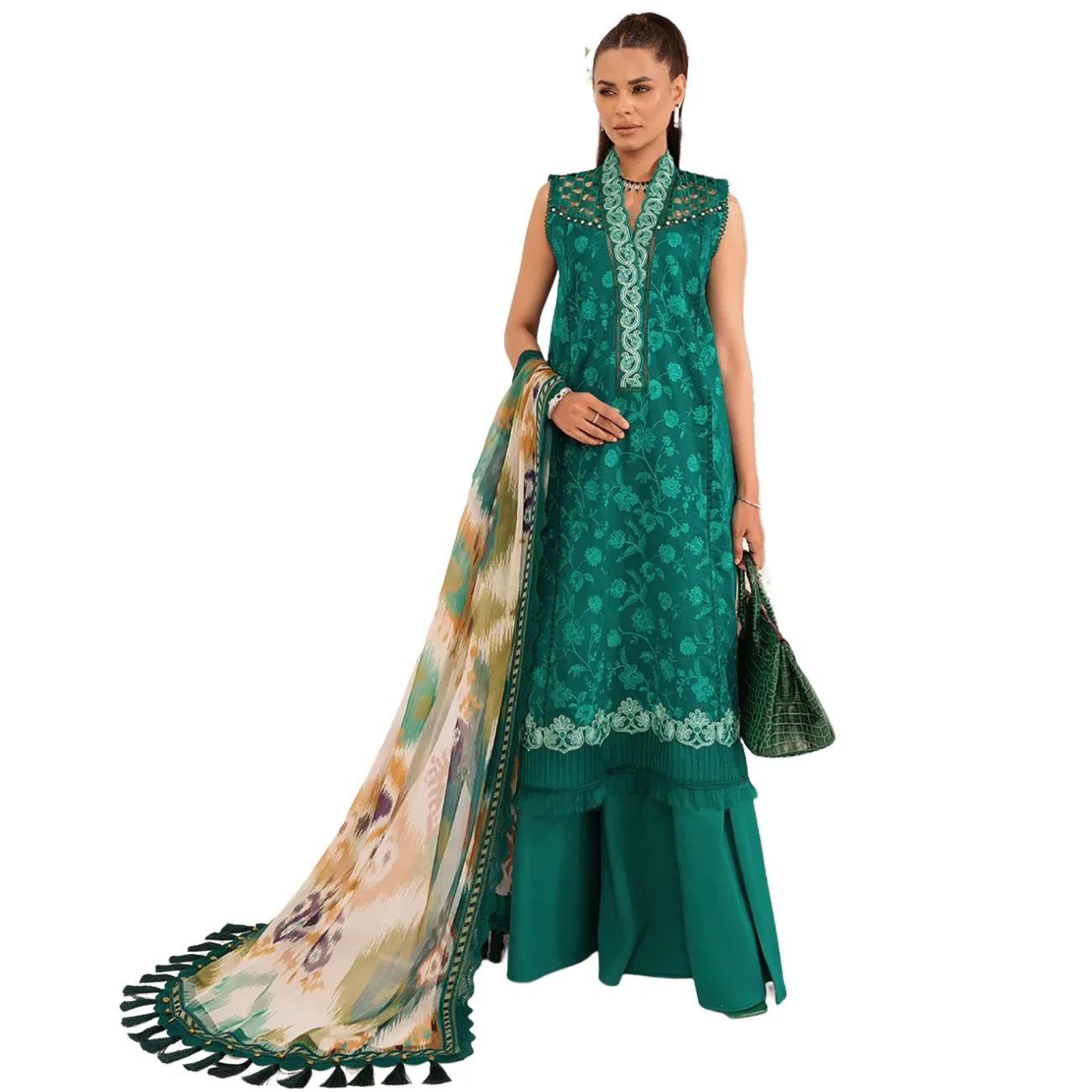 Faiza Faisal Sale: Elevate Your Elegance with Emerald Dream 3-Piece Unstitched Lawn Suit & Digital Chiffon Dupatta – Limited Edition Bliss!
