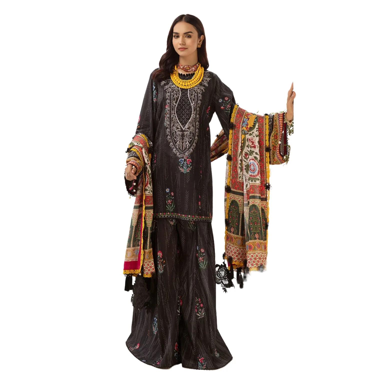 Faiza Faisal Sale: Mirha 3-Piece Unstitched Elegance Embroidered Intricacies Digital Dupatta - Limited Edition. Indulge Now!