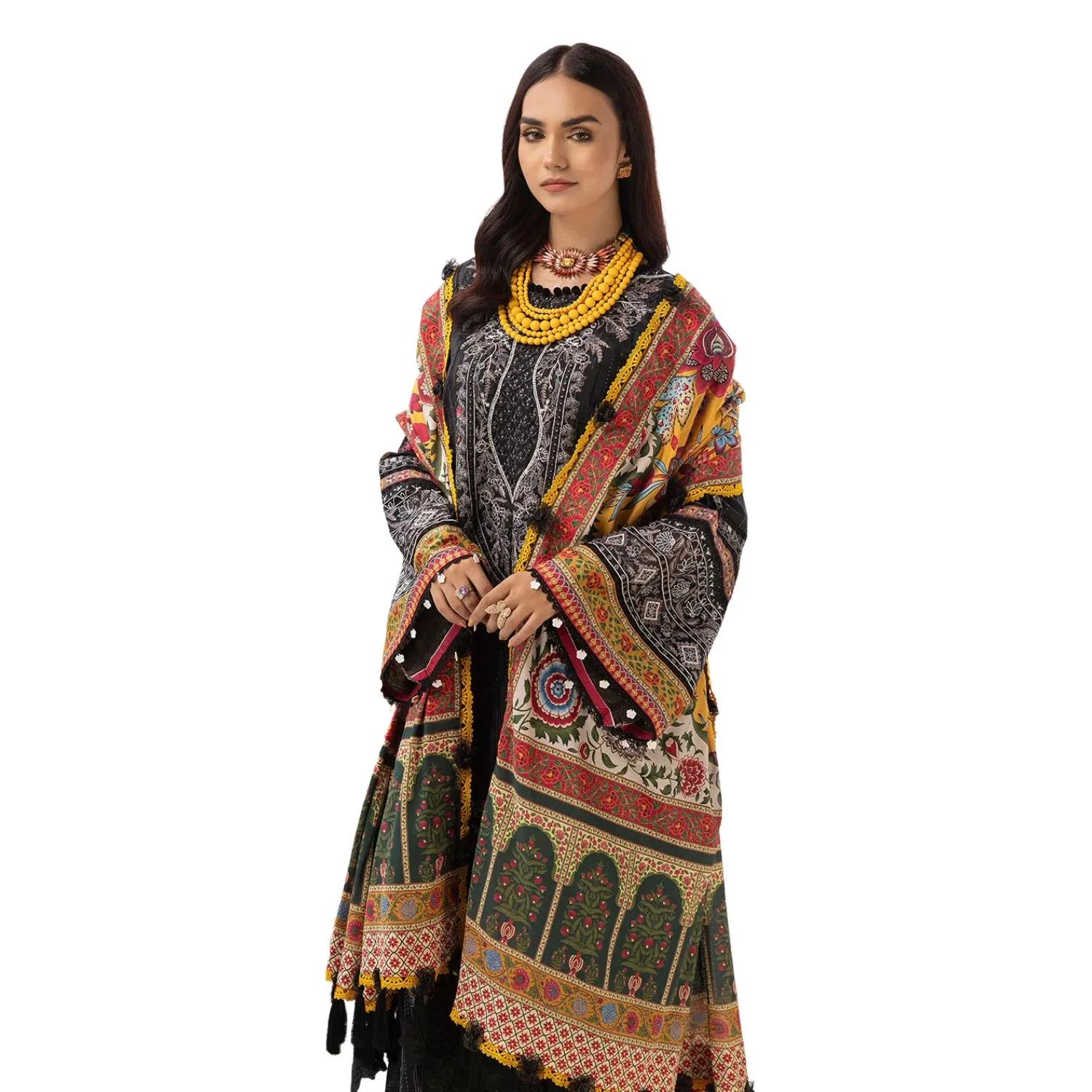 Faiza Faisal Sale: Mirha 3-Piece Unstitched Elegance Embroidered Intricacies Digital Dupatta - Limited Edition. Indulge Now!