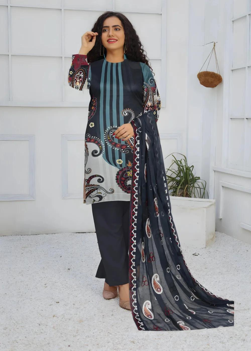Fiza Noor 3-Piece Unstitched Luxurious Digitally Printed Embroidered Shirt with Embroidered Bamber Chiffon Dupatta