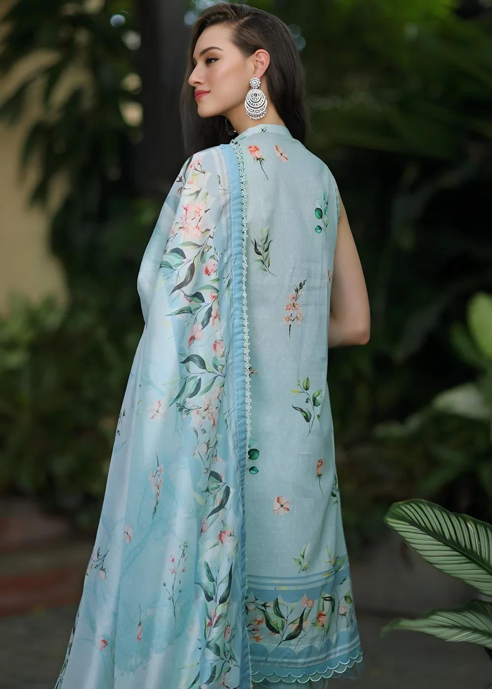 Gul Ahmed 3-Piece Digital Printed Embroidered Lawn Unstitched Suit with Digital Print Tissue Silk Dupatta SSM-42009