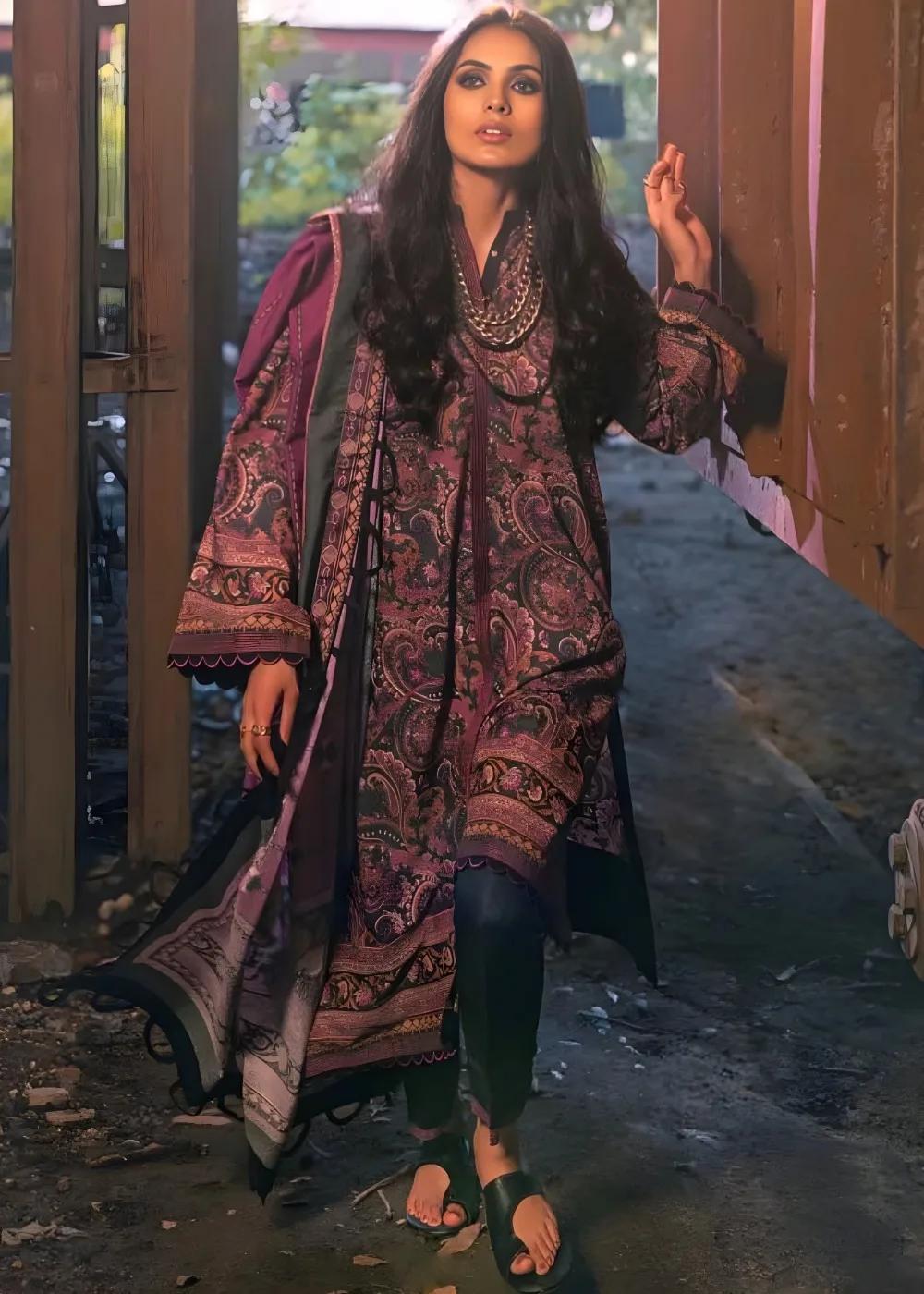 Gul Ahmed 3-Piece Digitally Printed Karandi Shirt with Digitally Printed Karandi Shawl AY-12025 B