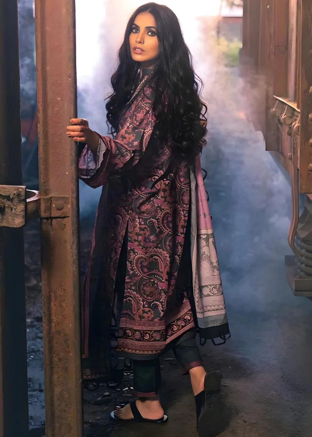 Gul Ahmed 3-Piece Digitally Printed Karandi Shirt with Digitally Printed Karandi Shawl AY-12025 B