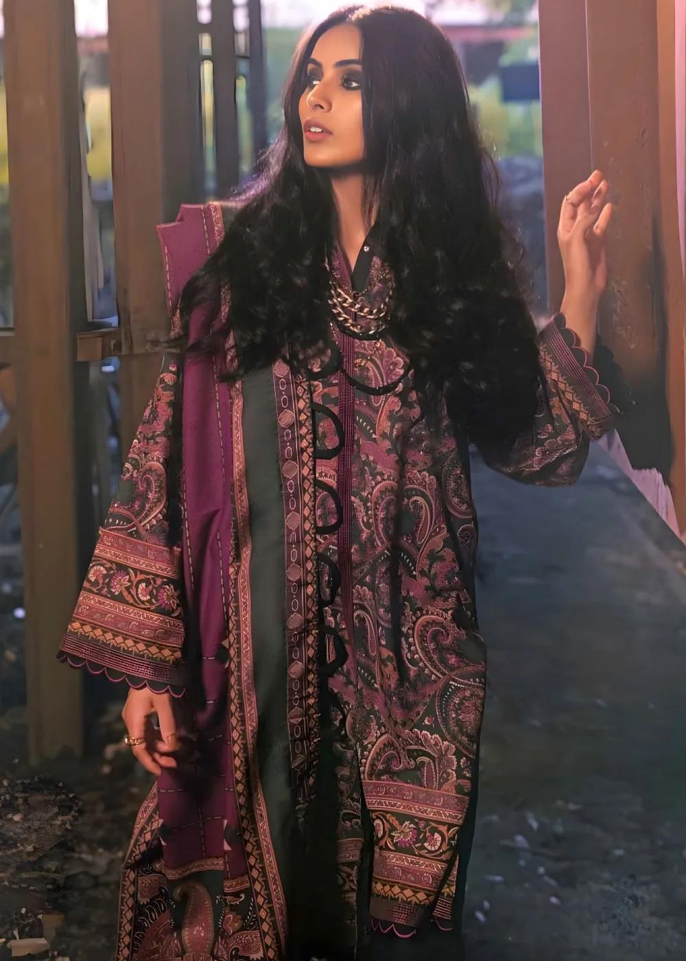 Gul Ahmed 3-Piece Digitally Printed Karandi Shirt with Digitally Printed Karandi Shawl AY-12025 B