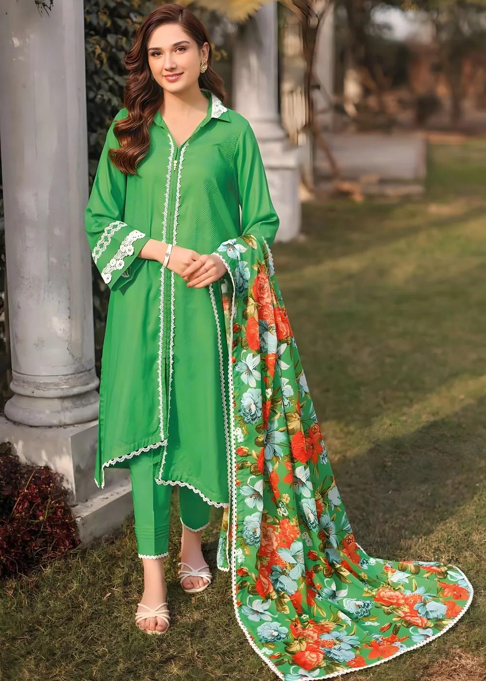 Gul Ahmed 3-Piece Dobby Lawn Unstitched Suit With Laces and Denting Lawn Dupatta DN-32061