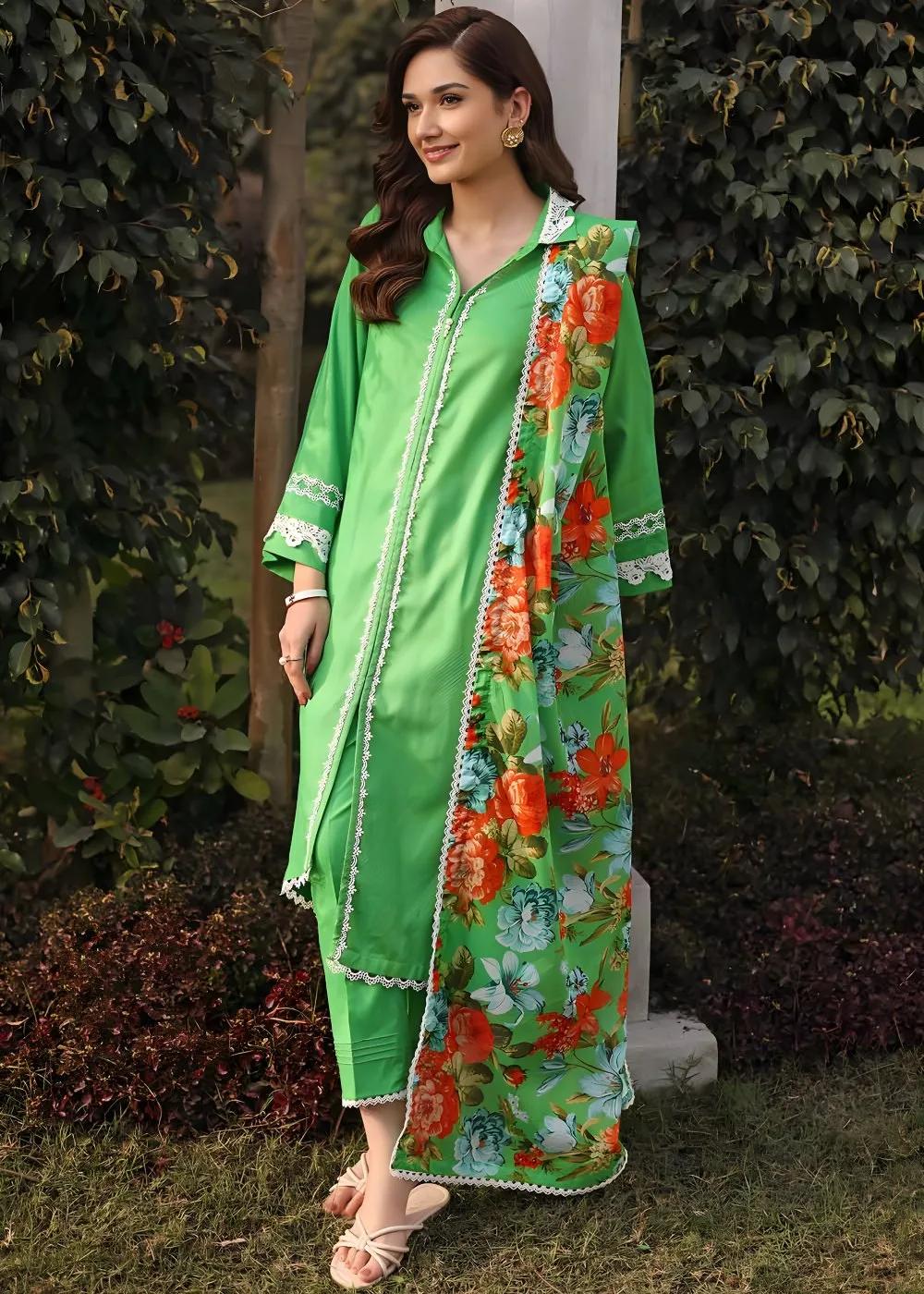 Gul Ahmed 3-Piece Dobby Lawn Unstitched Suit With Laces and Denting Lawn Dupatta DN-32061