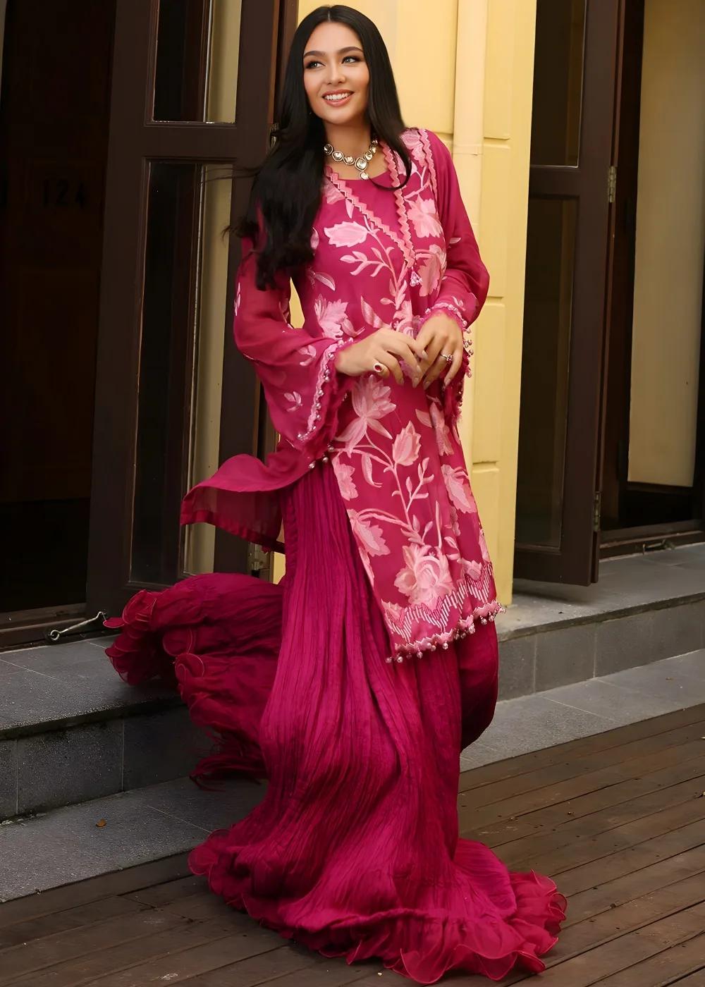 Gul Ahmed 3-Piece Embroidered Chiffon Unstitched Suit with Embroidered Chiffon Dupatta and Inner LE-42020
