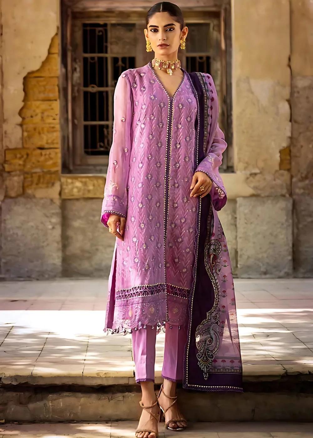 Gul Ahmed 3-Piece Embroidered Chiffon Unstitched Suit with Digital Printed Paper Cotton Dupatta FE-32022